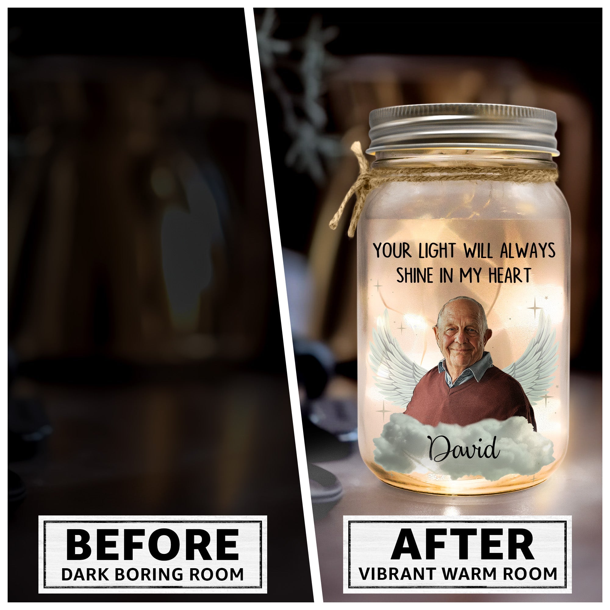 Your Light Will Always Shine In My Heart - Personalized Photo Mason Jar Light