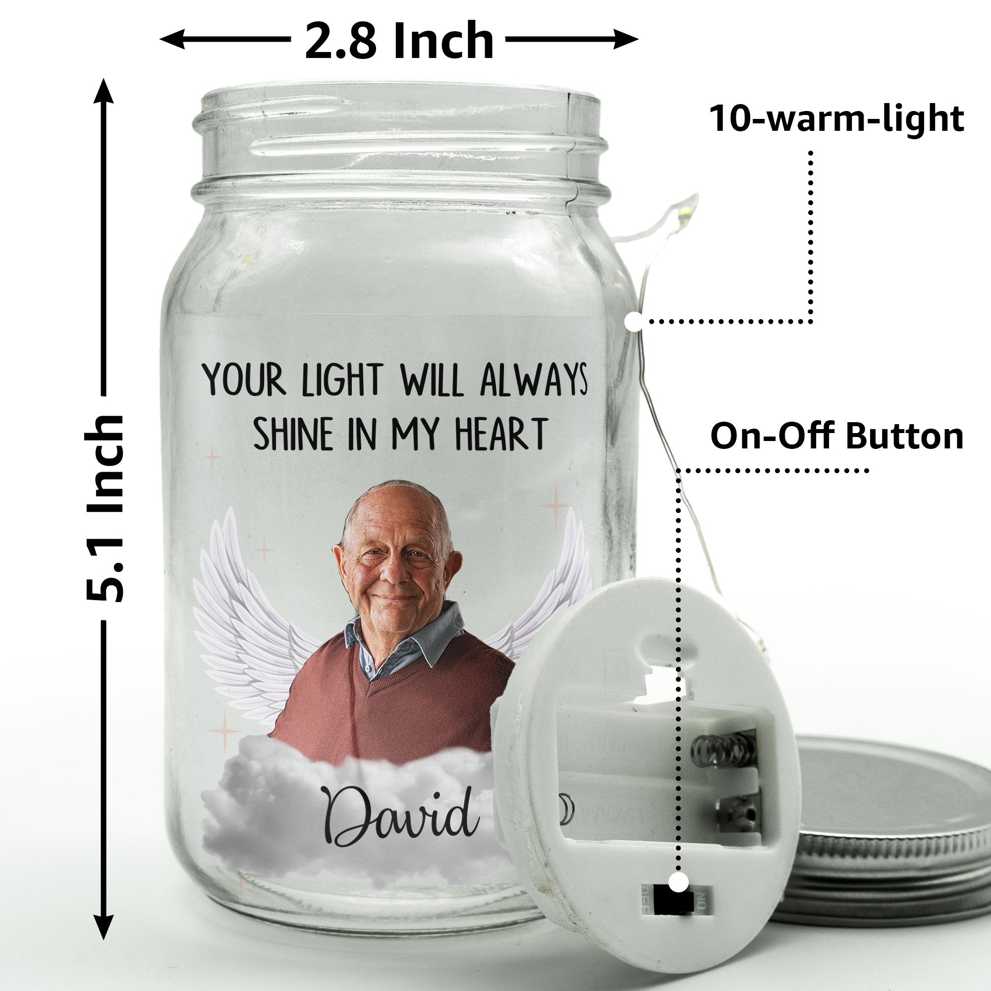 Your Light Will Always Shine In My Heart - Personalized Photo Mason Jar Light