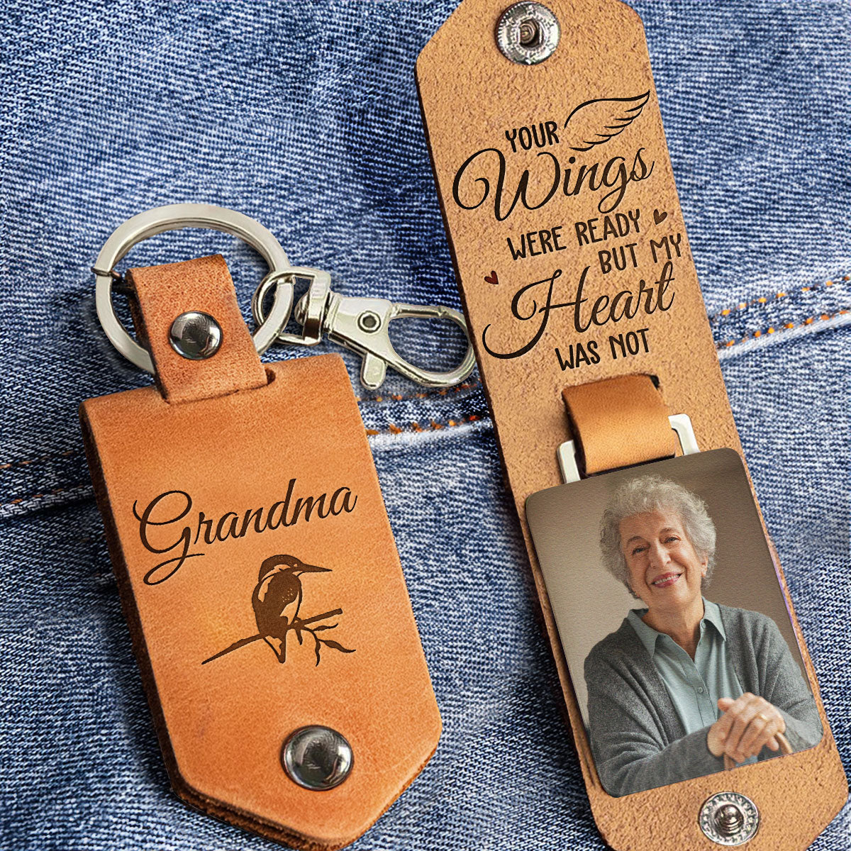  Your Wings Were Ready But My Heart Was Not - Personalized Leather Photo Keychain