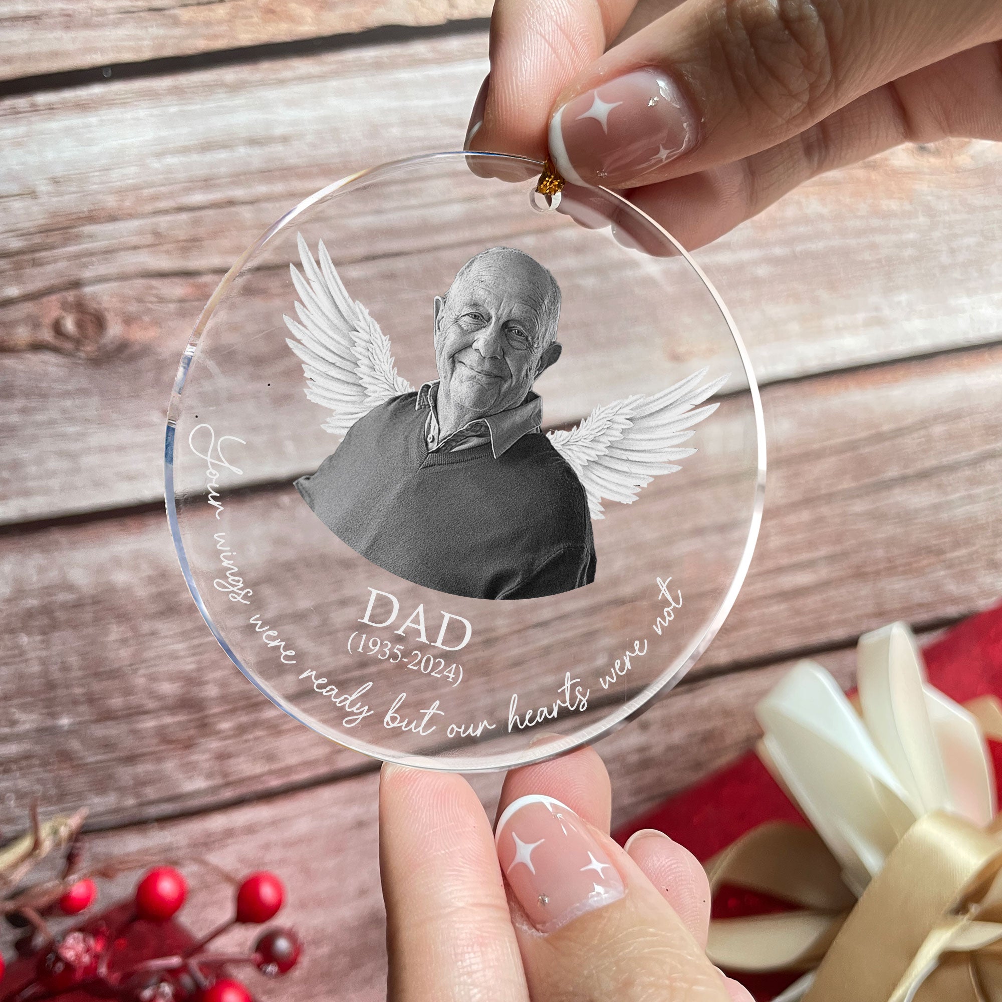 Your Wings Were Ready Our Hearts Weren't - Personalized Acrylic Photo Ornament