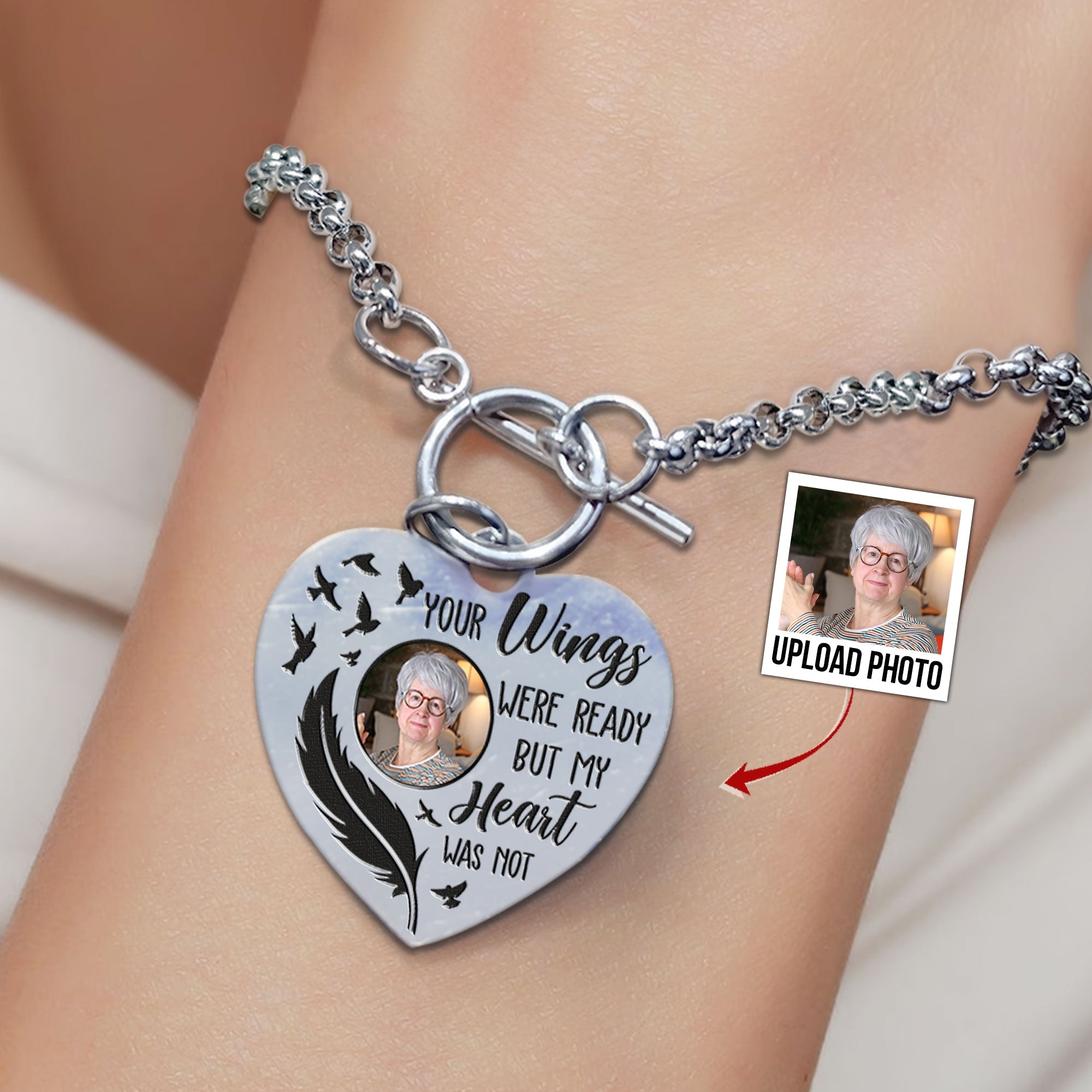 Your Wings Were Ready Personalized Photo Heart Bracelet