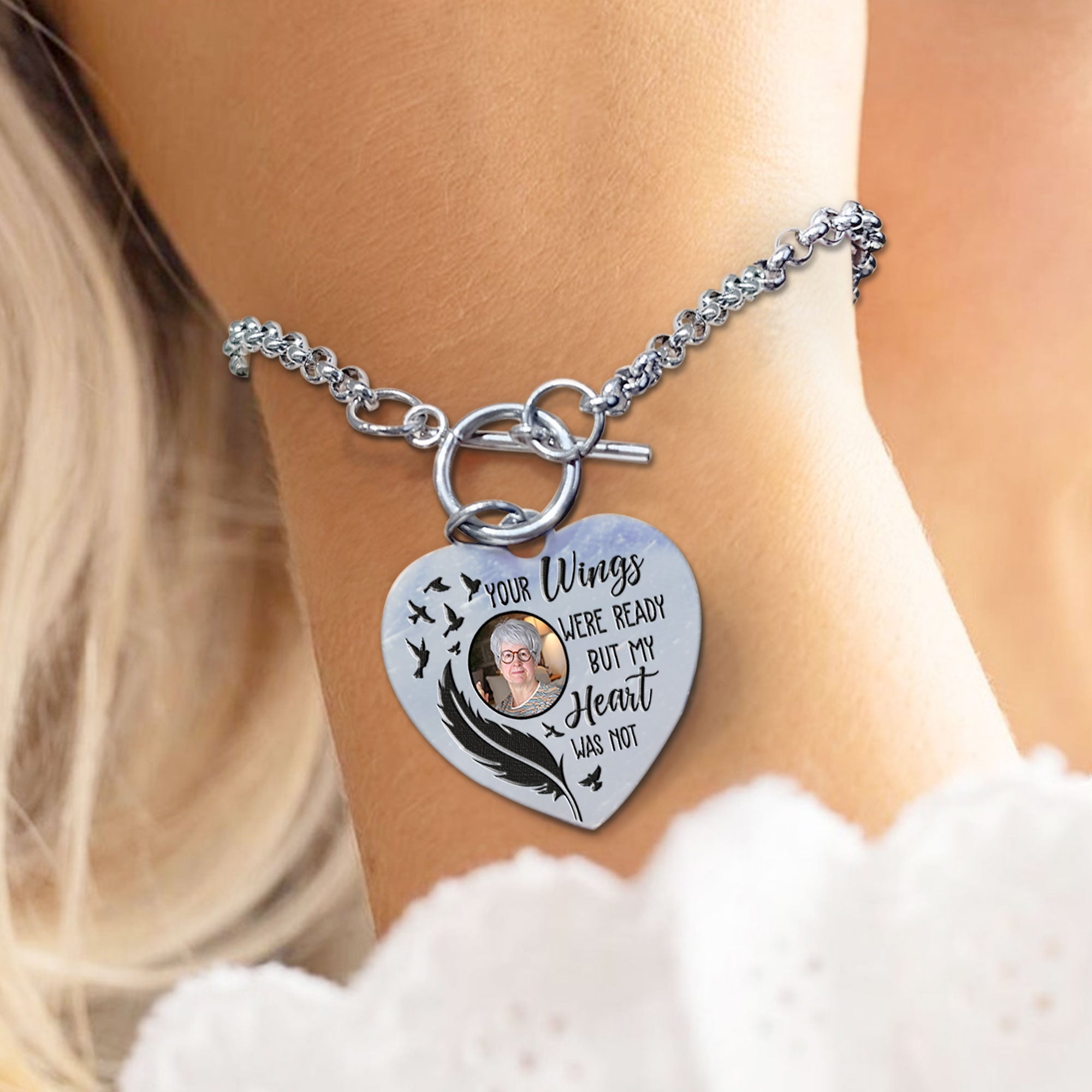 Your Wings Were Ready Personalized Photo Heart Bracelet