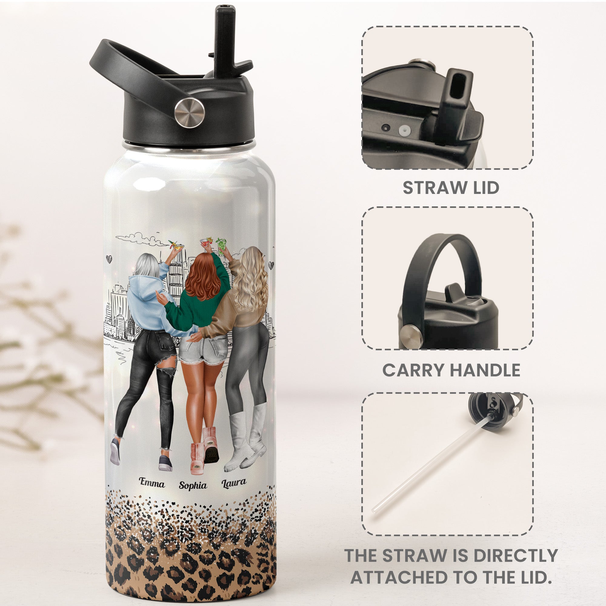 Besties Here's To Another Year Of Bonding - Personalized Stainless Steel Water Bottle