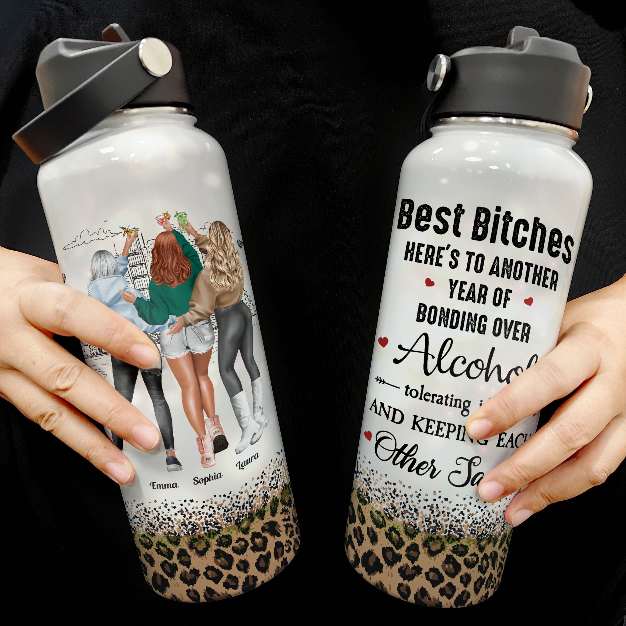 Besties Here's To Another Year Of Bonding - Personalized Stainless Steel Water Bottle