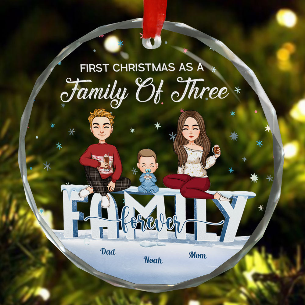 First Christmas As A Family Of Three - Personalized Glass Ornament