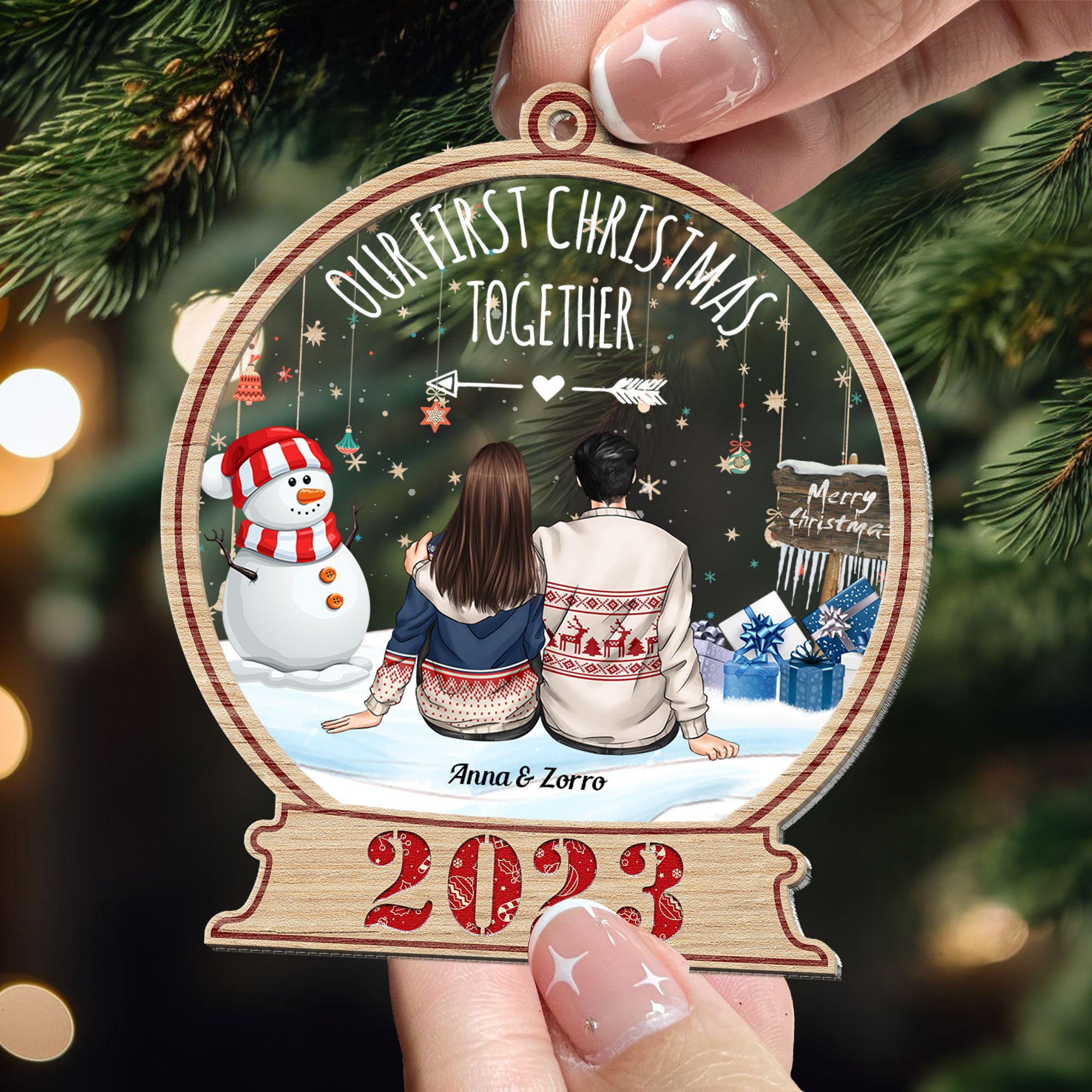 Our First Christmas Together - Personalized Wood And Acrylic Ornament