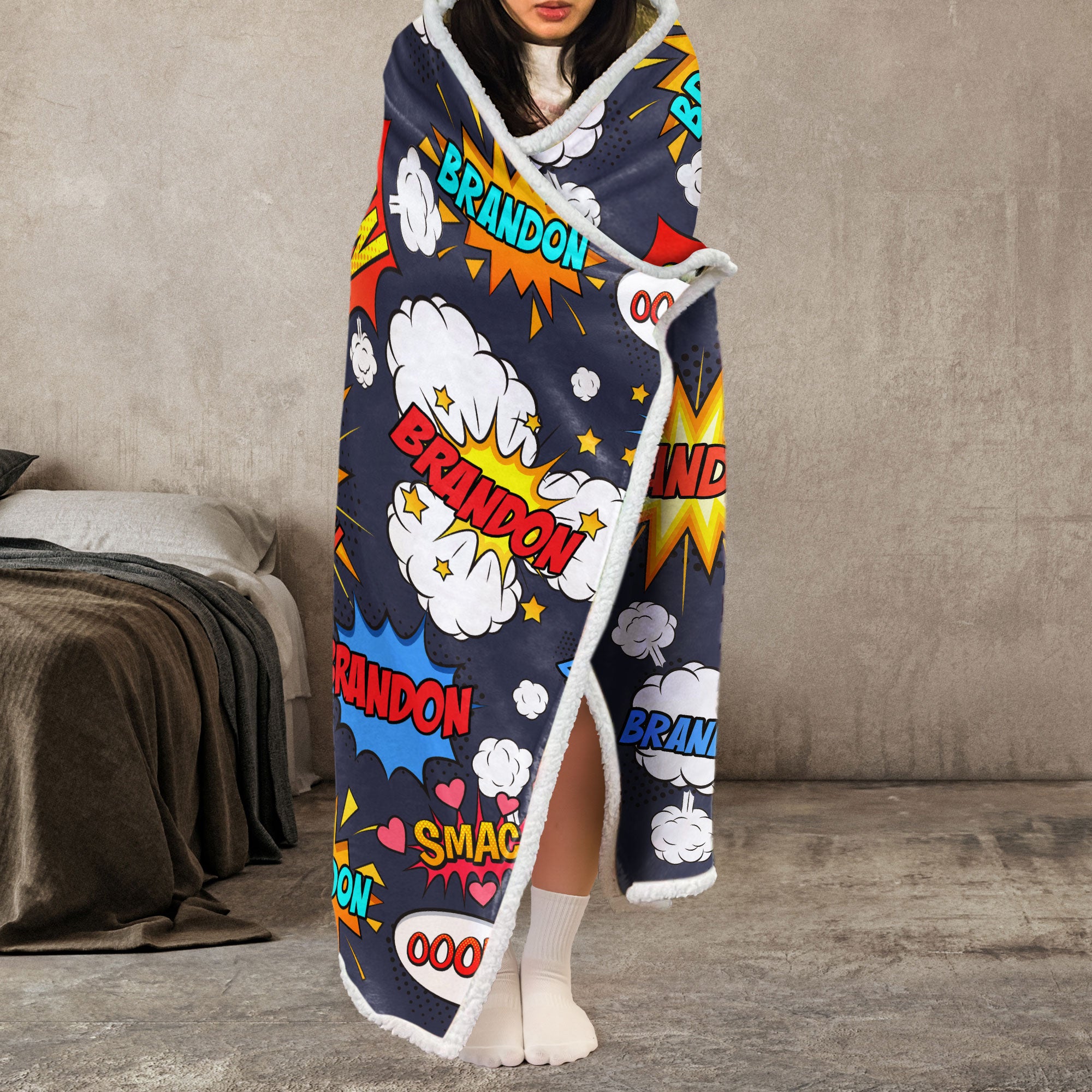 Comic Style Custom Name - Personalized Wearable Blanket Hoodie