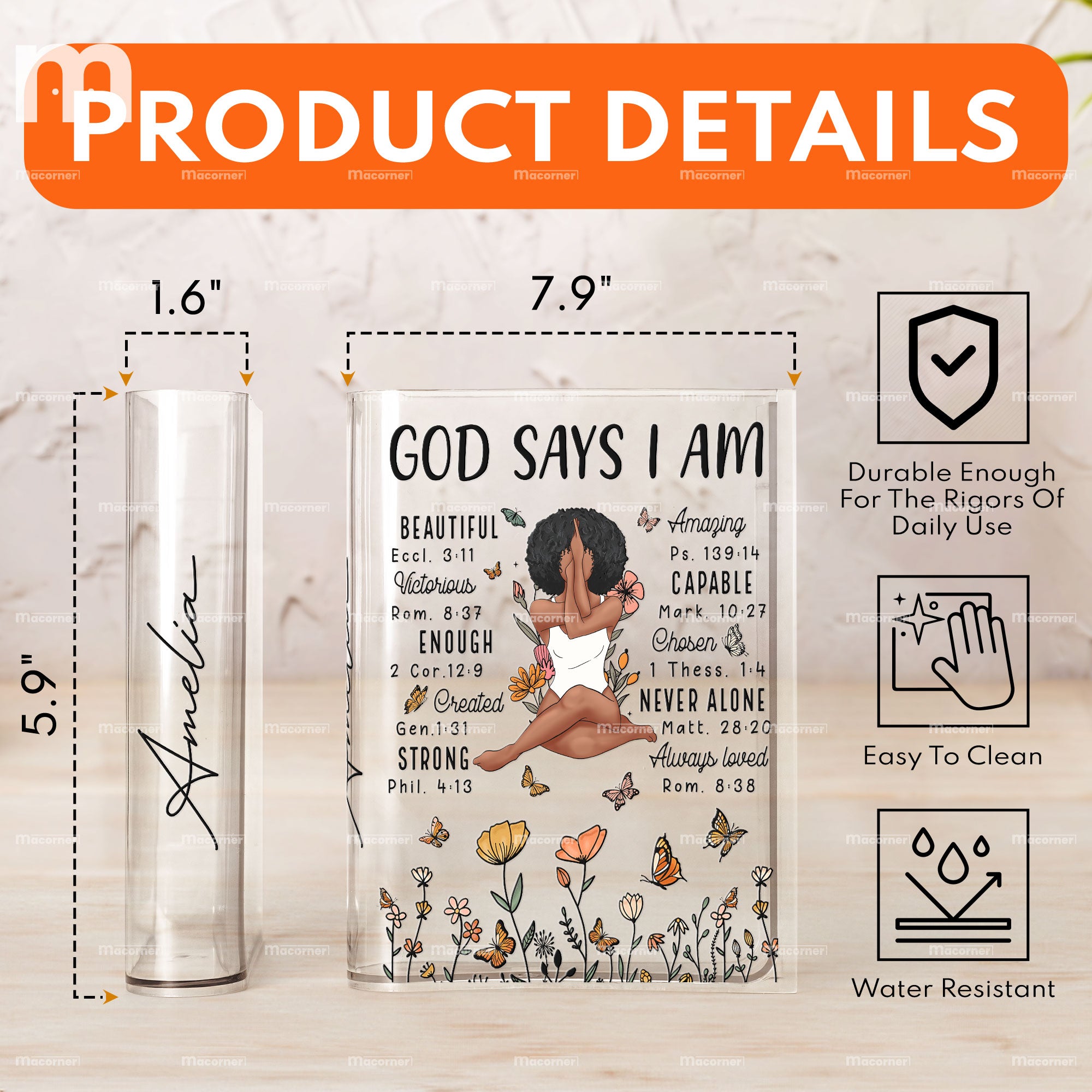 God Says I Am Beautiful Amazing - Personalized Acrylic Book Vase