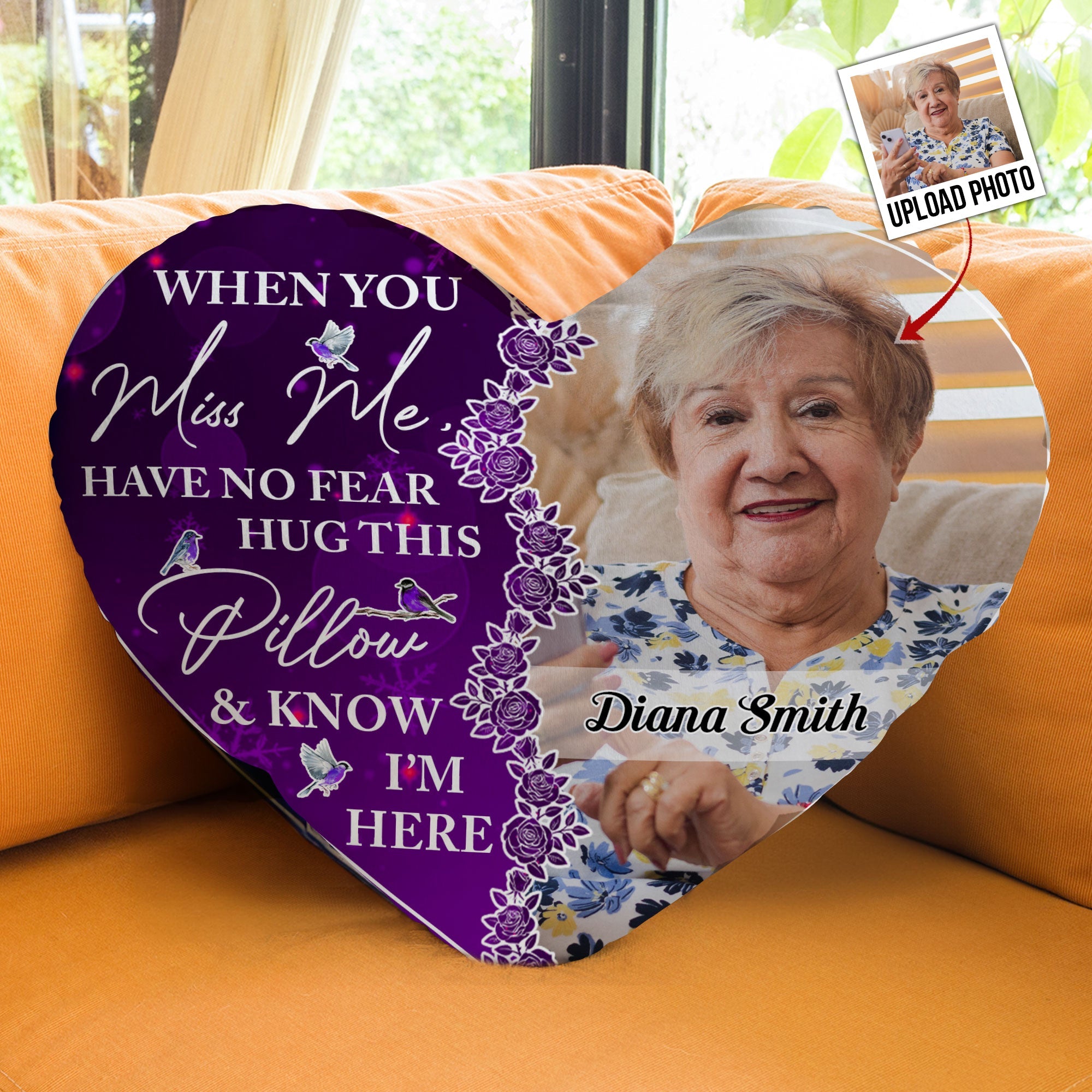 Memorial Gift Hug This Pillow & Know I'm Here - Custom Shaped Photo Pillow