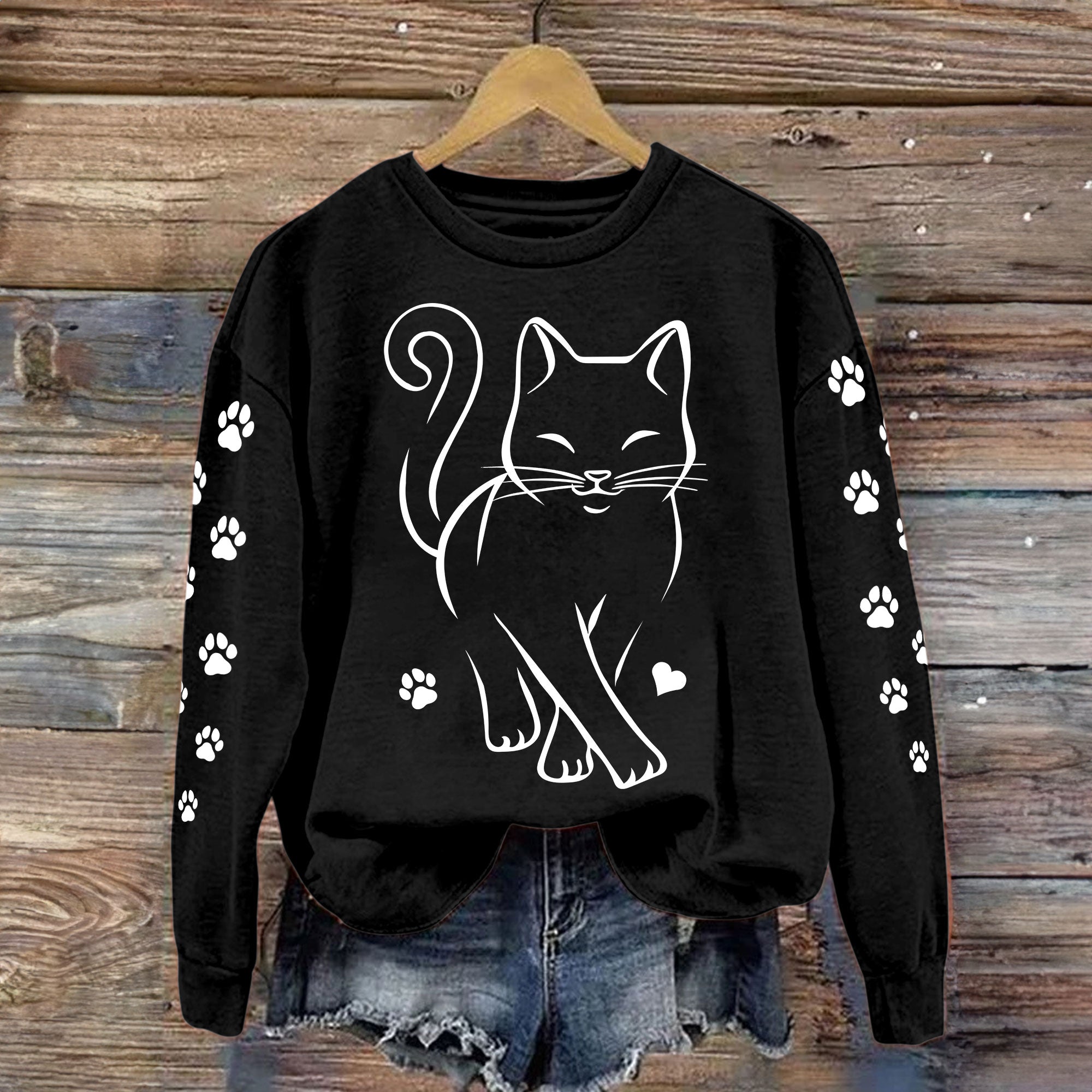 Cute Cat With Paw On Sleeve - Sweatshirt