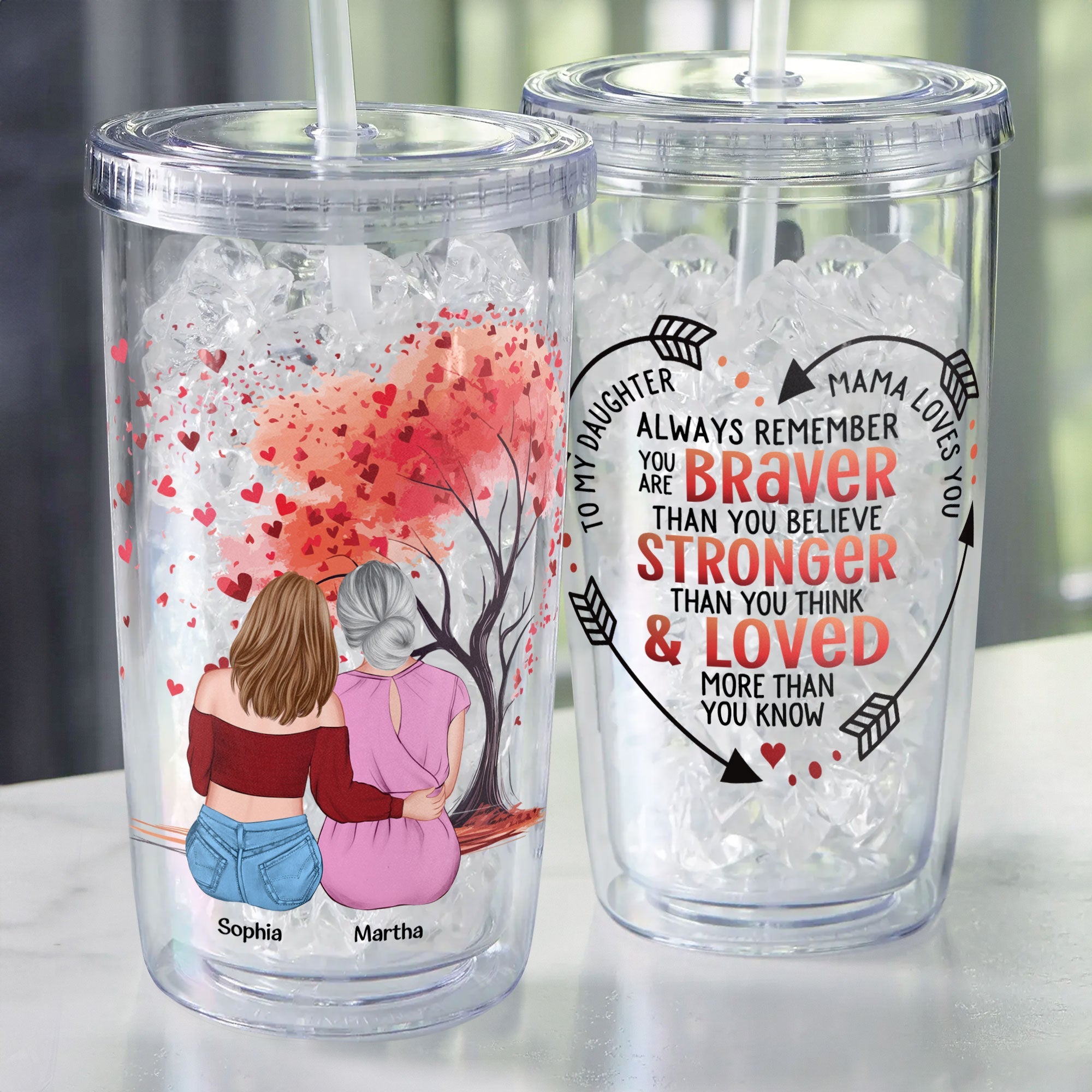 Mama Loves You - Personalized Acrylic Tumbler With Straw