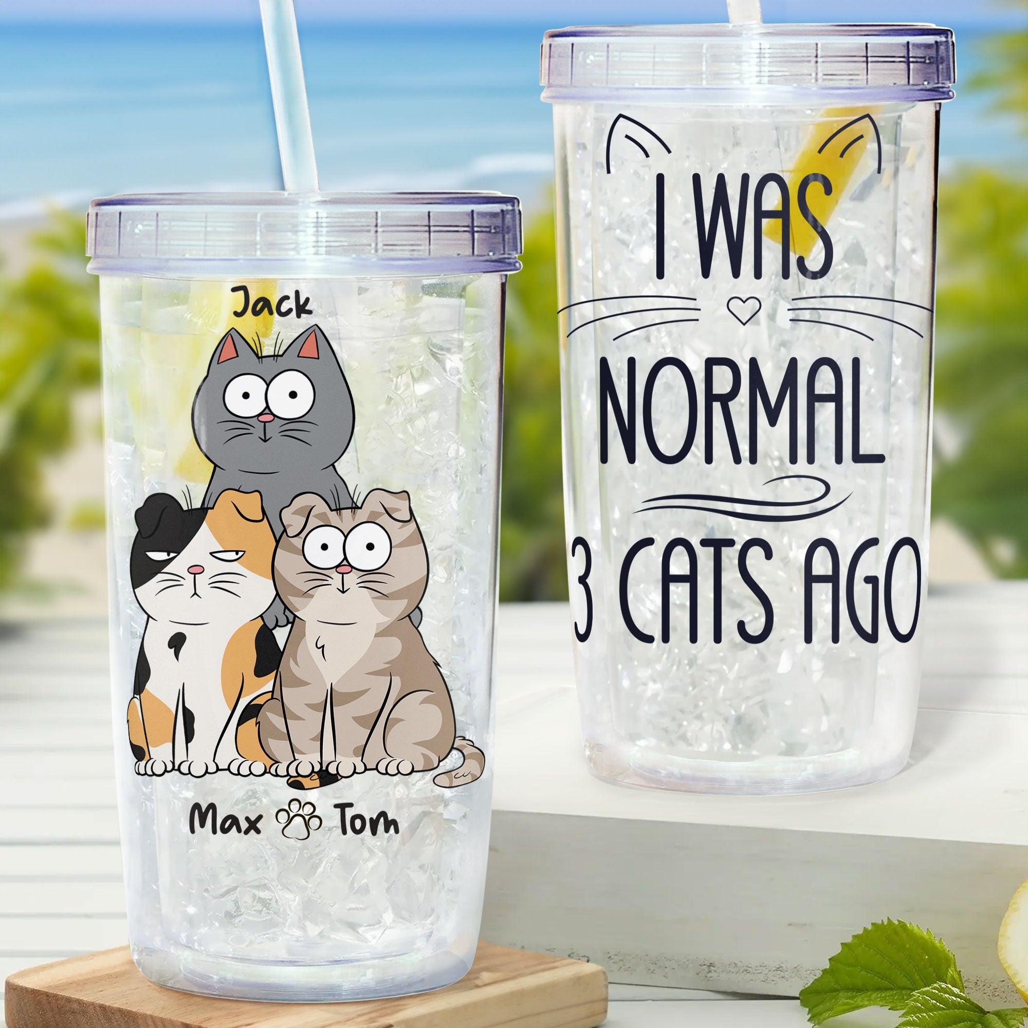 I Was Normal Cat Ago - Personalized Acrylic Tumbler With Straw