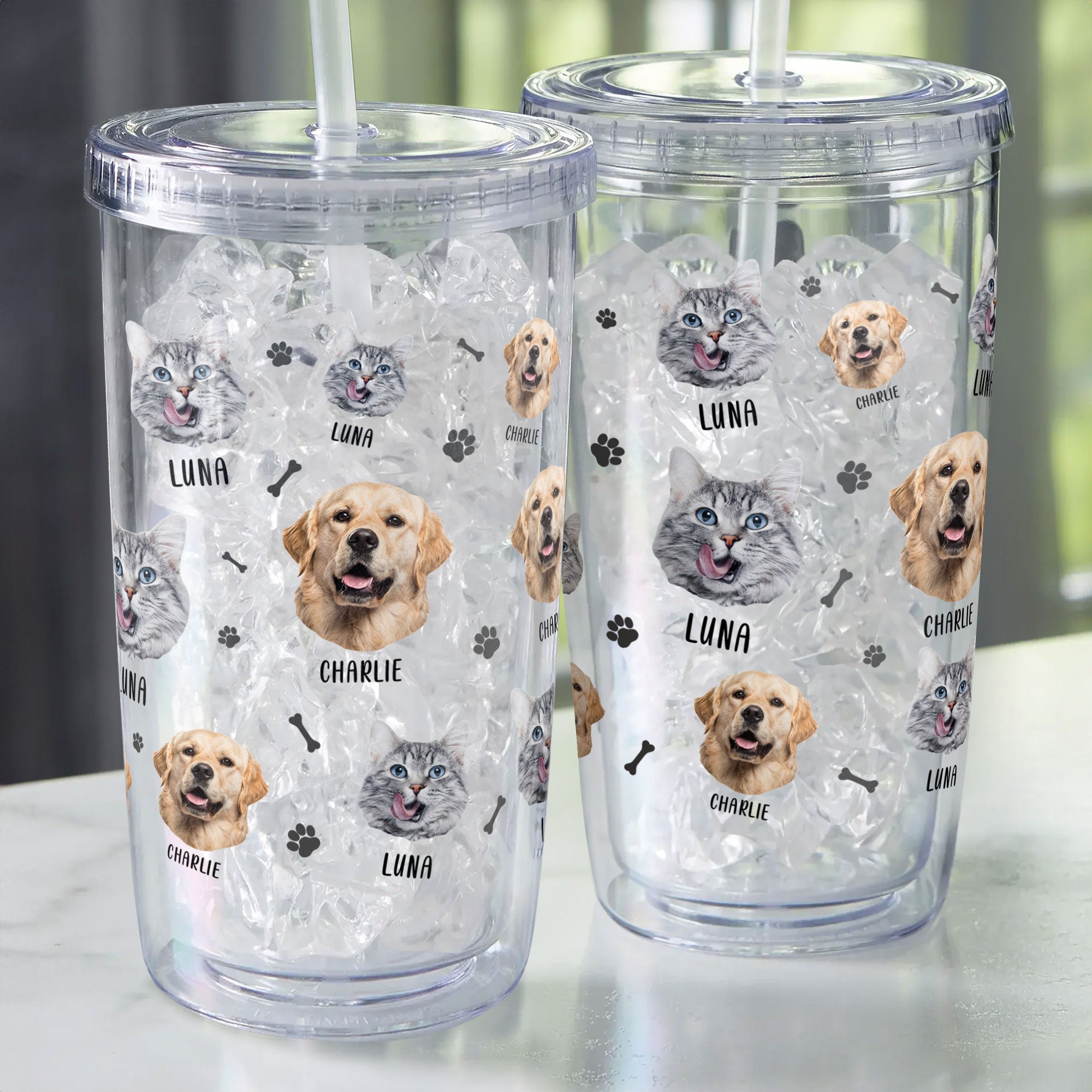 Lovely Upload Pet Image - Personalized Photo Acrylic Tumbler With Straw