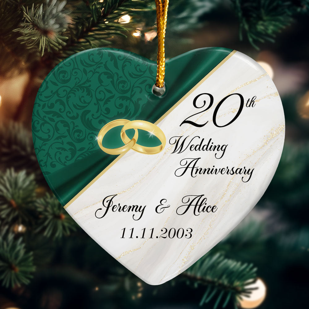 20th Wedding Anniversary - Personalized Heart Shaped Ceramic Ornament