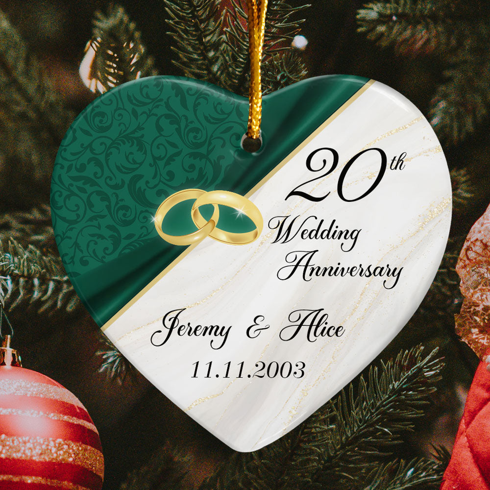 20th Wedding Anniversary - Personalized Heart Shaped Ceramic Ornament