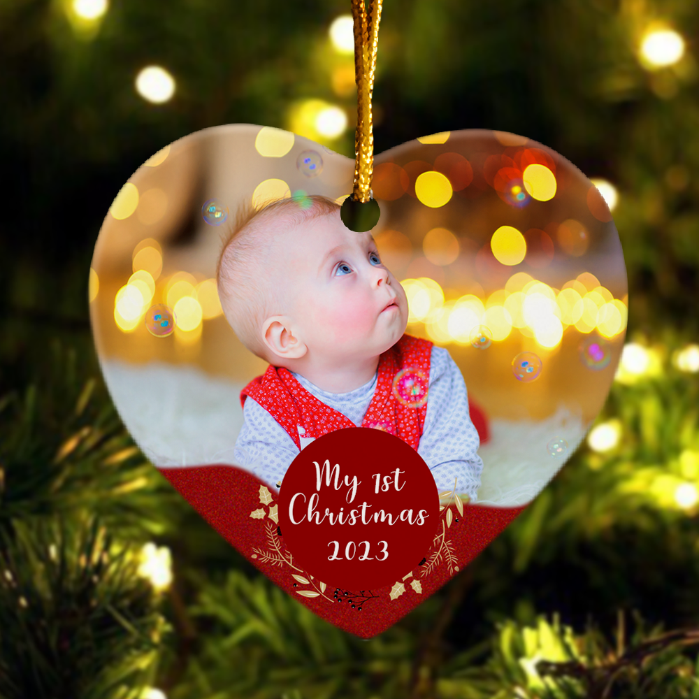 My 1st Christmas - Personalized Heart Shaped Ceramic Photo Ornament