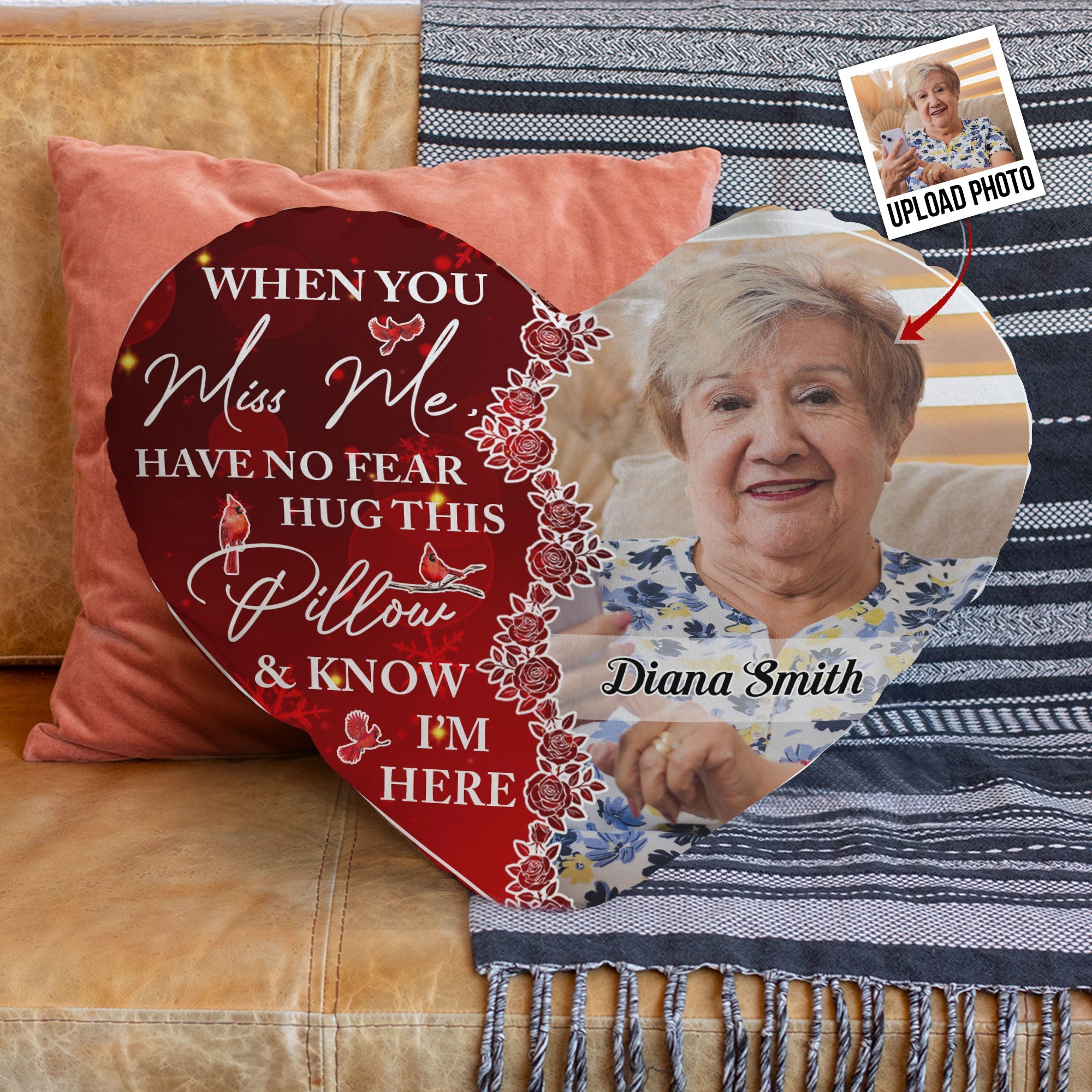 Memorial Gift Hug This Pillow & Know I'm Here - Custom Shaped Photo Pillow