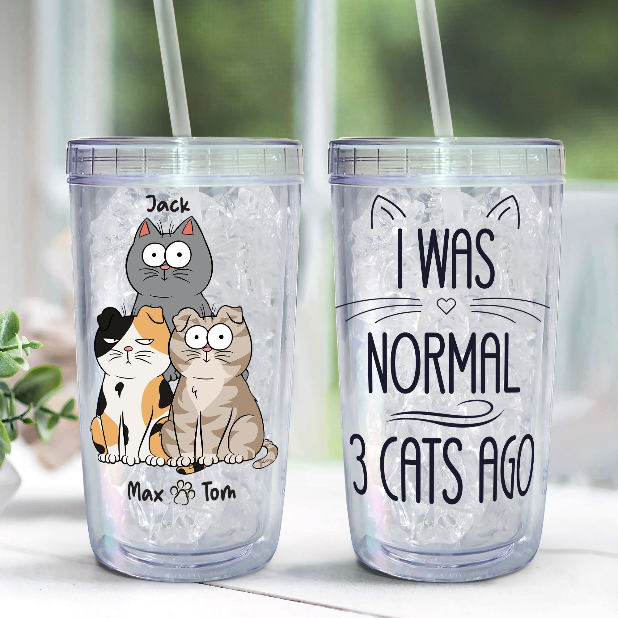 I Was Normal Cat Ago - Personalized Acrylic Tumbler With Straw