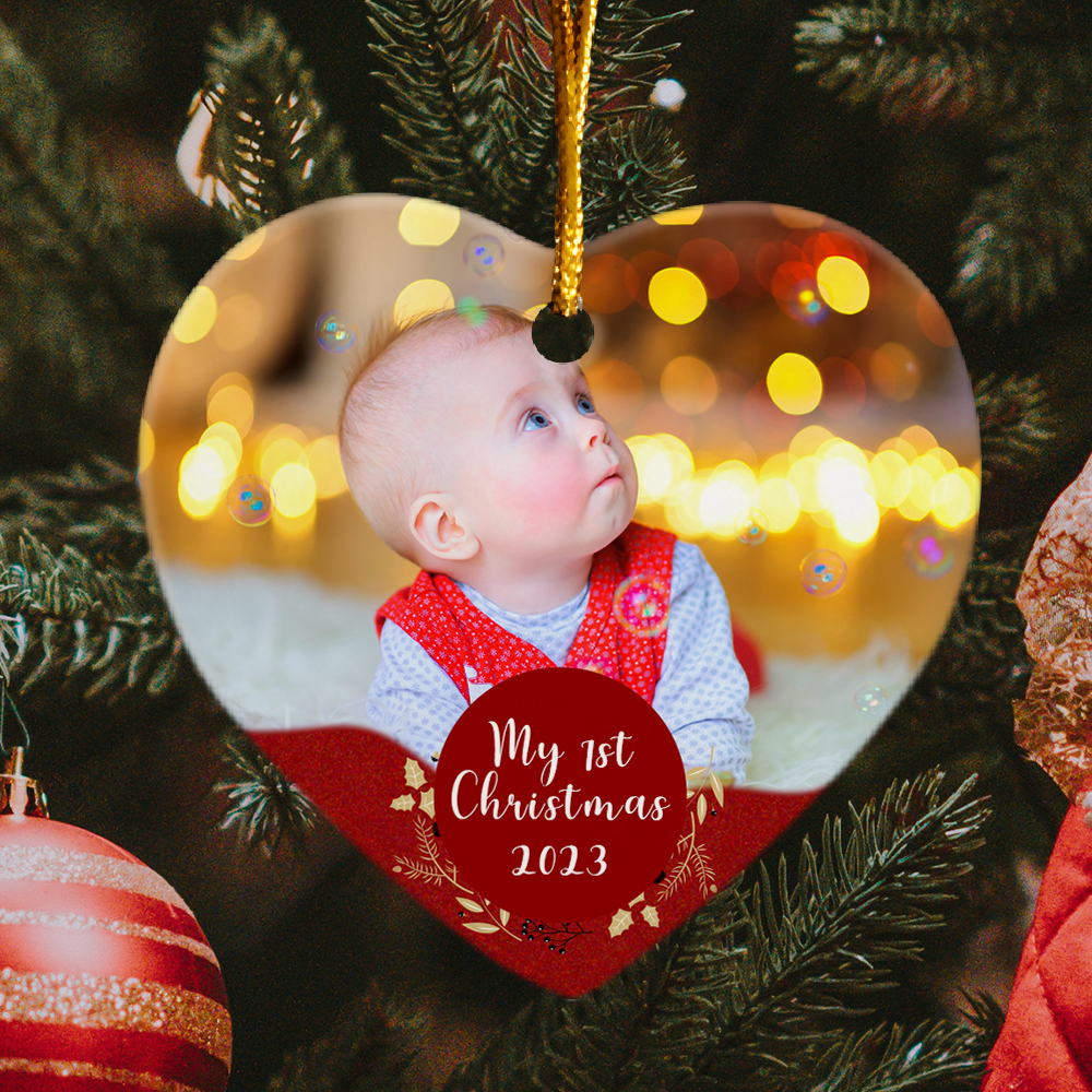 My 1st Christmas - Personalized Heart Shaped Ceramic Photo Ornament