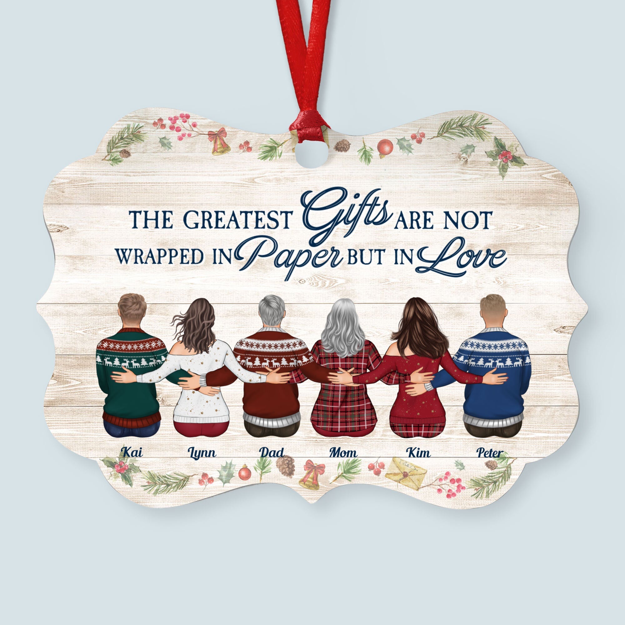 The Love Of Family Is Life's Greatest Blessing - Personalized Aluminum Ornament - Christmas Gift Family Ornament For Dad, Mom, Brothers, Sisters - Family Hugging