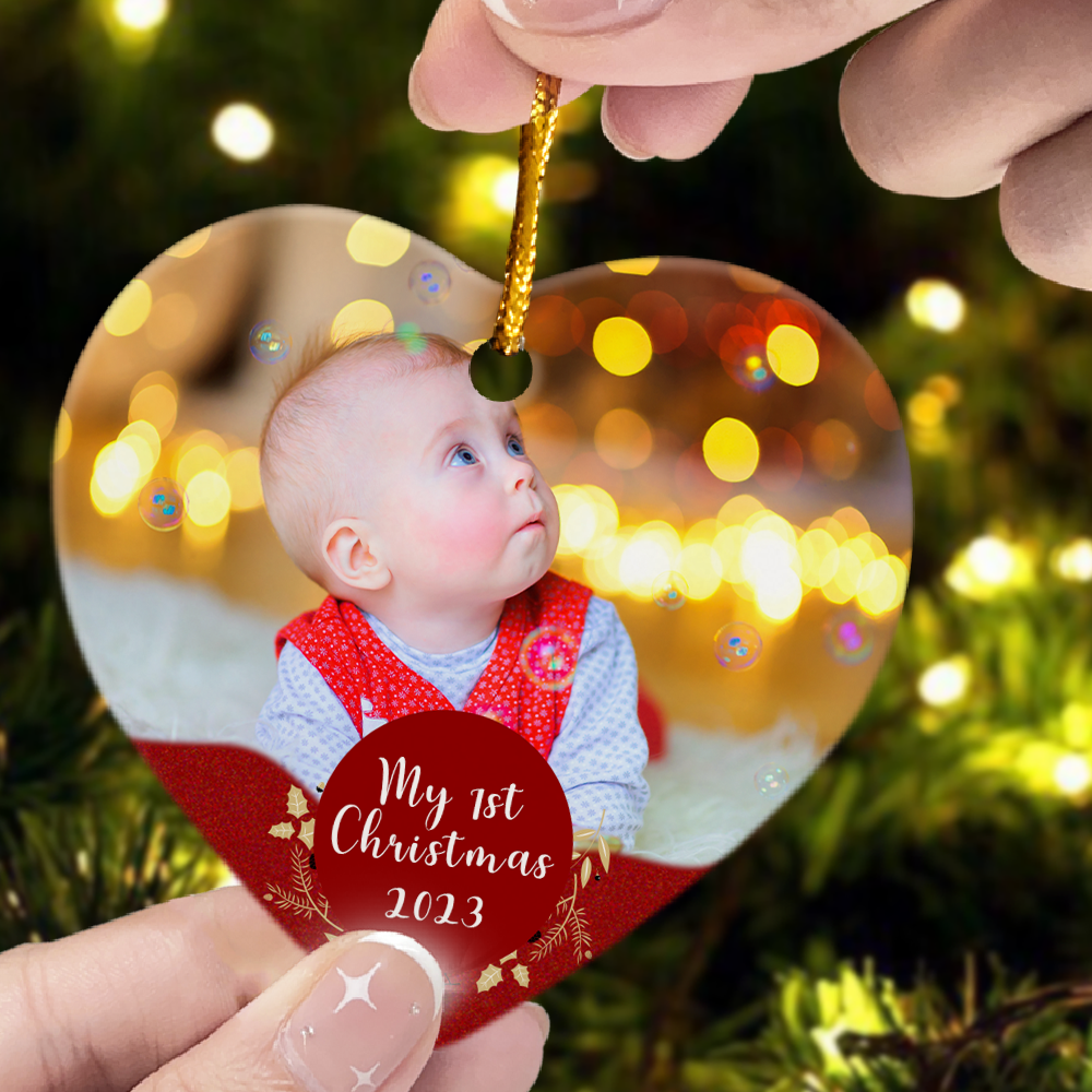 My 1st Christmas - Personalized Heart Shaped Ceramic Photo Ornament