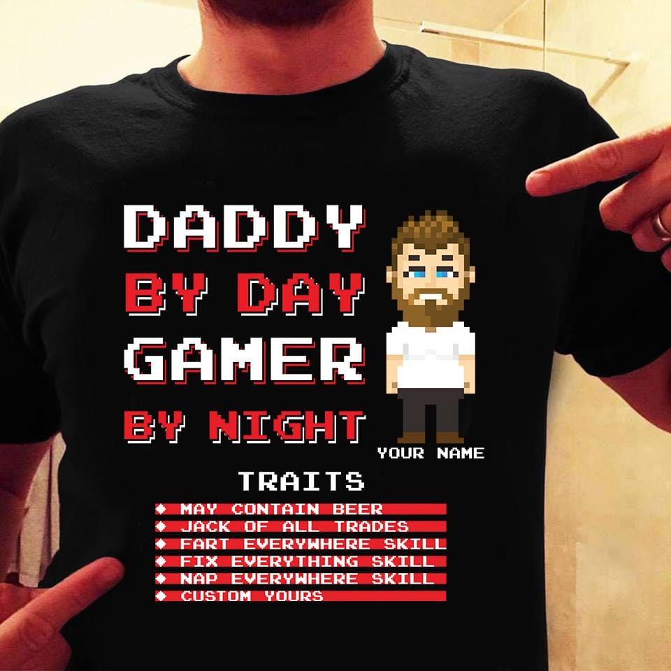 Family - Daddy By Day Gamer By Night Pixel Shirt-Macorner