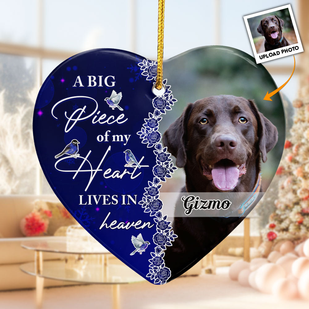 A Big Piece Of My Heart Leaves In Heaven - Personalized Ceramic Photo Ornament