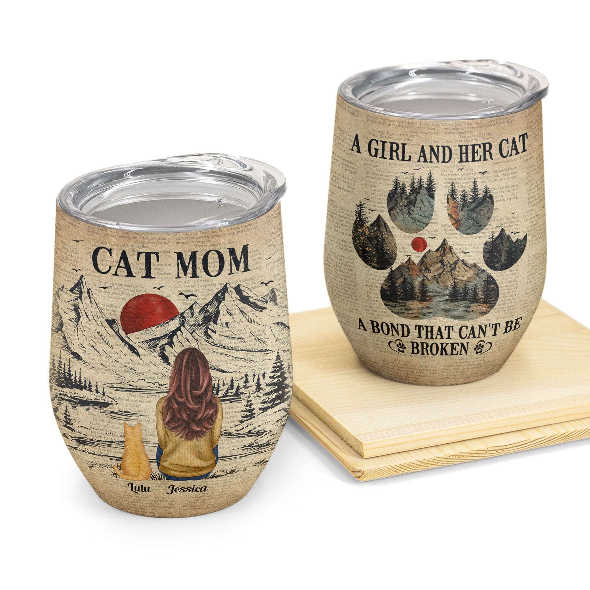 A Girl And Her Cats Unbreakable Bond - Personalized Wine Tumbler - Birthday Gifts For Cat Lovers, Cat Mom