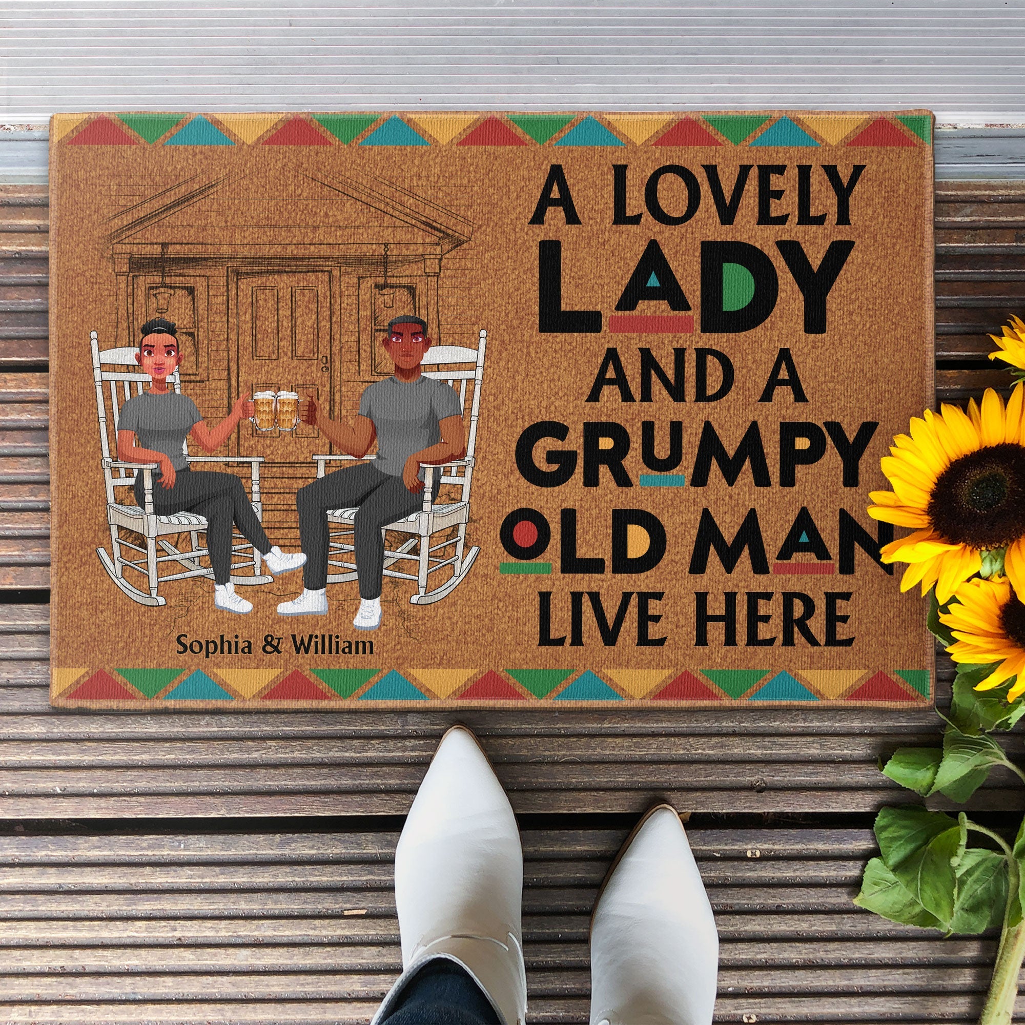 A Lovely Lady And A Grumpy Old Man Live Here - Personalized Doormat