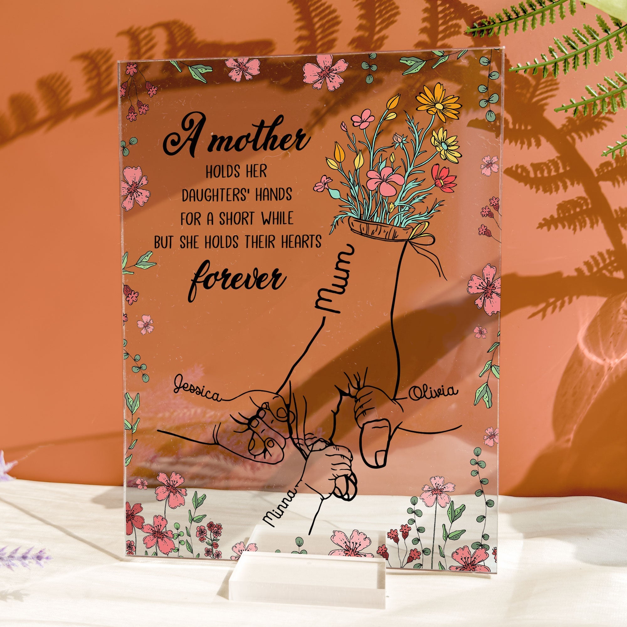 A Mother Holds Her Daughters' Hands - Personalized Acrylic Plaque