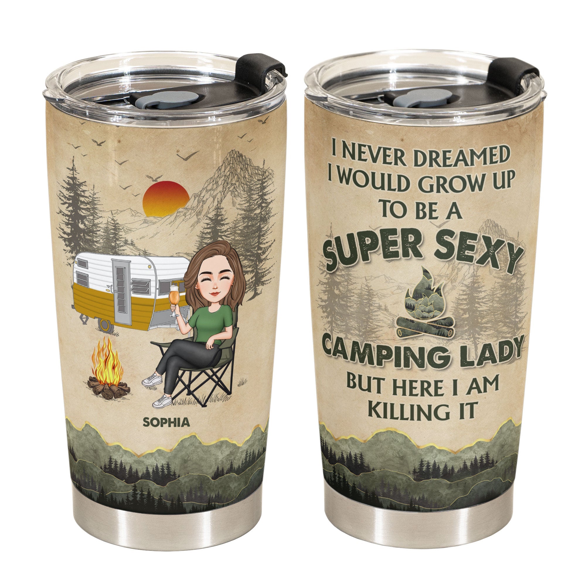 A Sexy Camping Lady - Personalized Tumbler Cup