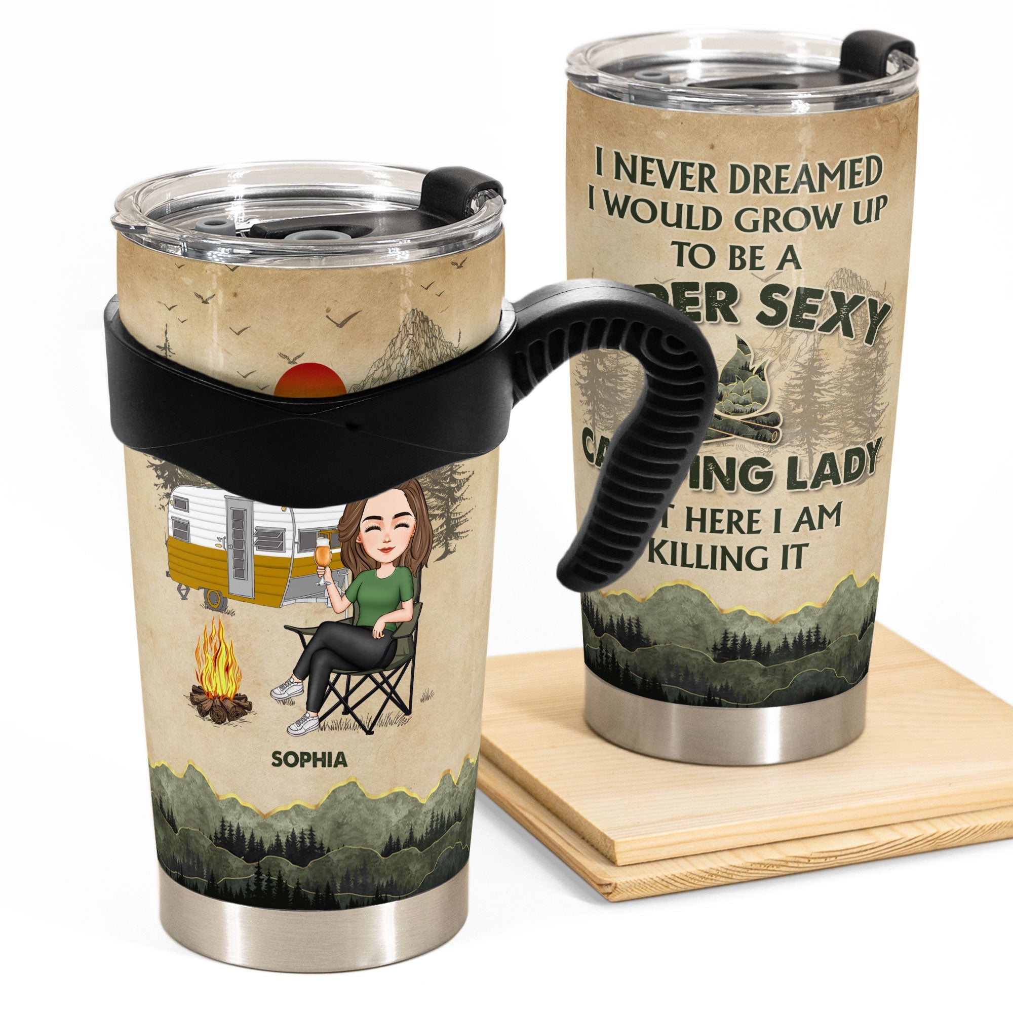 A Sexy Camping Lady - Personalized Tumbler Cup