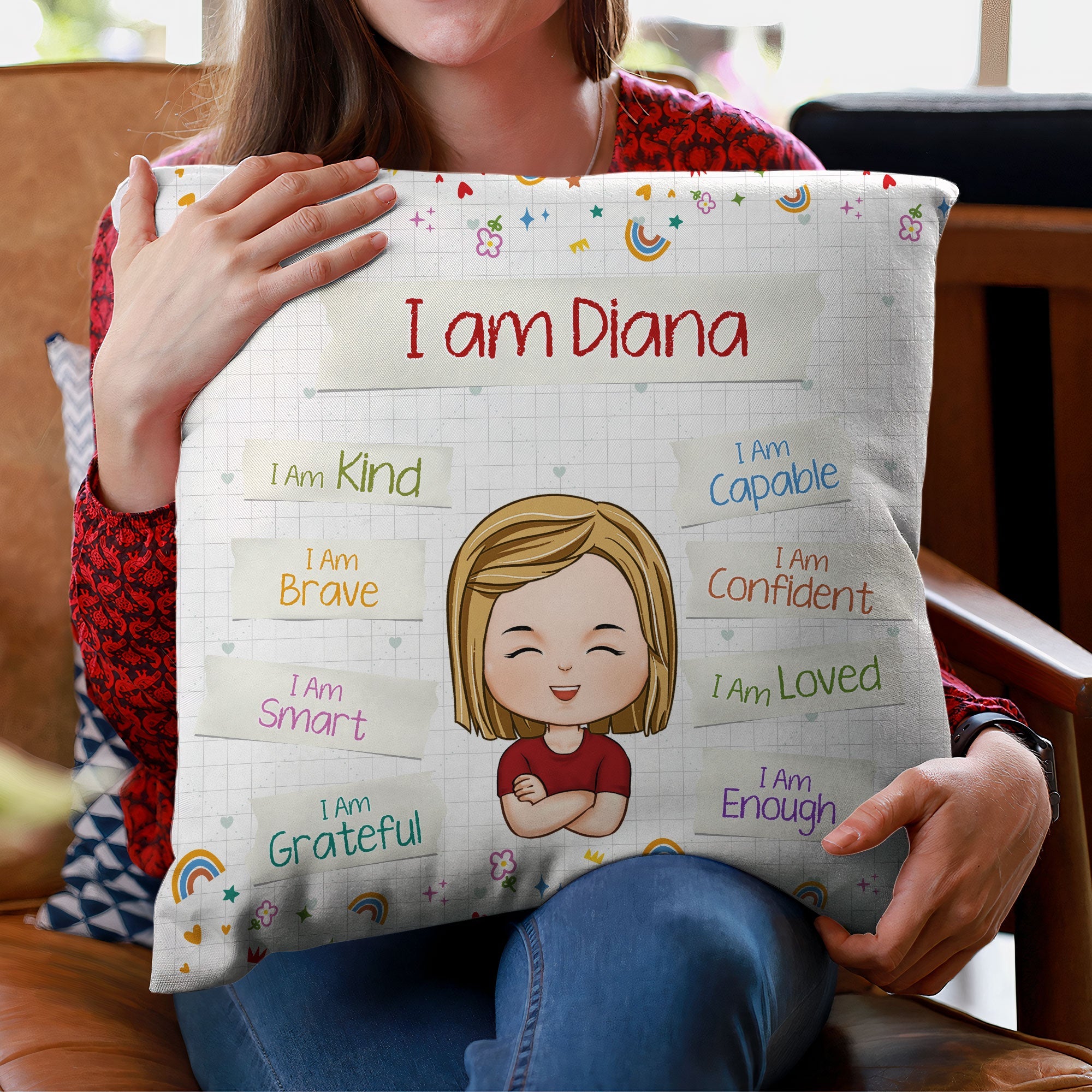 Affirmations I Am Kind I Am Loved - Personalized Pillow (Insert Included)