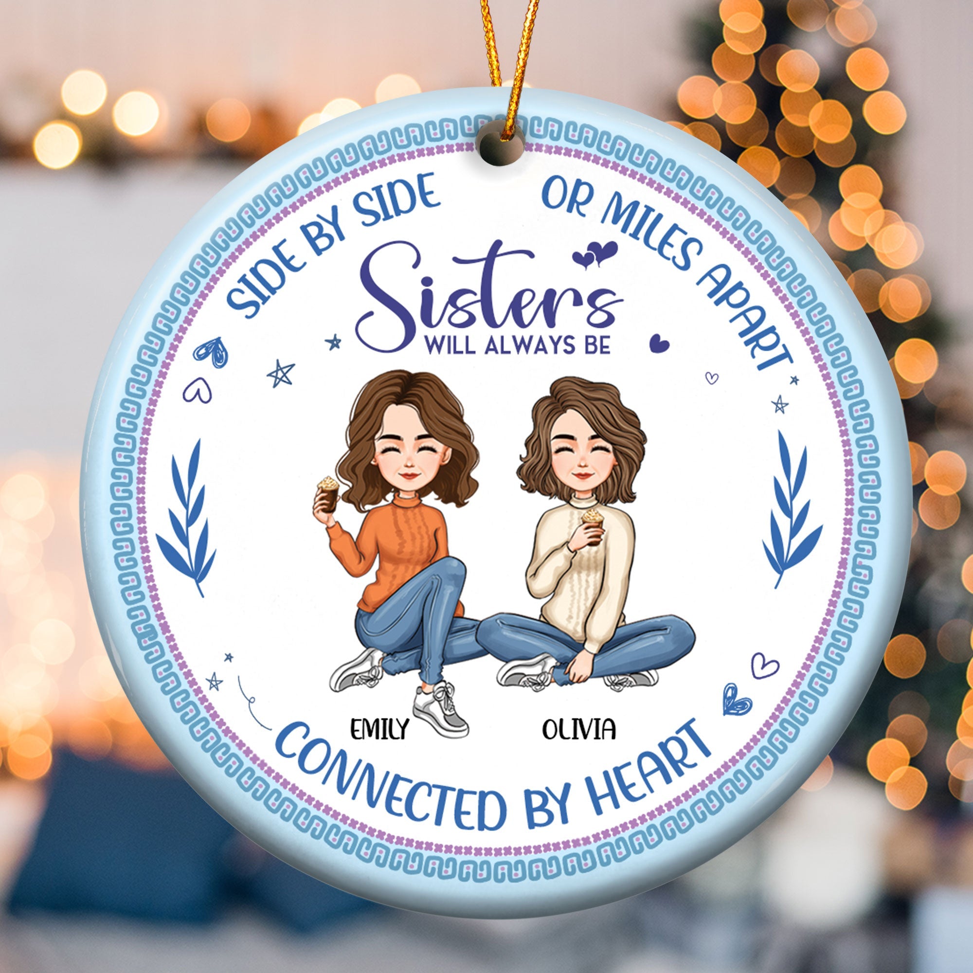 Always Be Connected By Heart - Personalized Ceramic Ornament