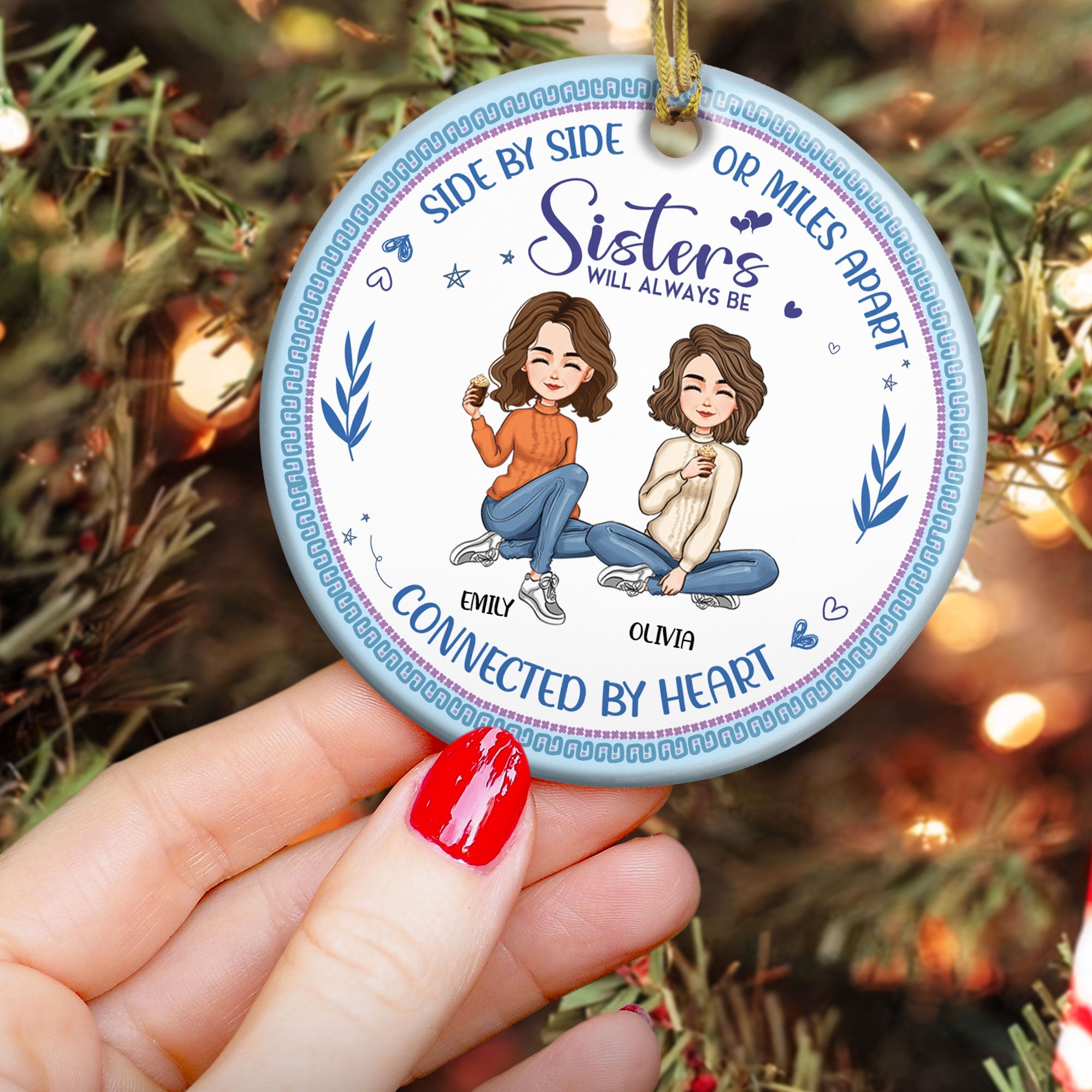 Always Be Connected By Heart - Personalized Ceramic Ornament