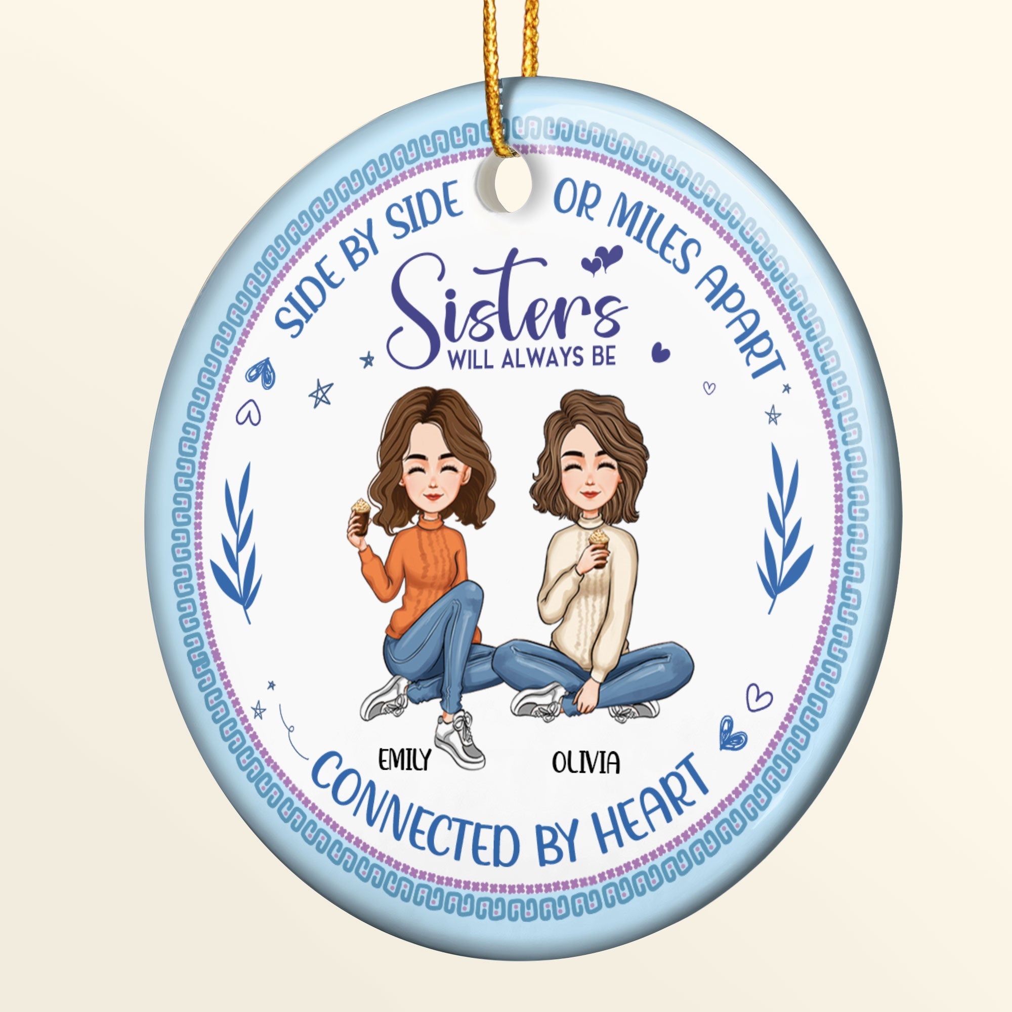 Always Be Connected By Heart - Personalized Ceramic Ornament