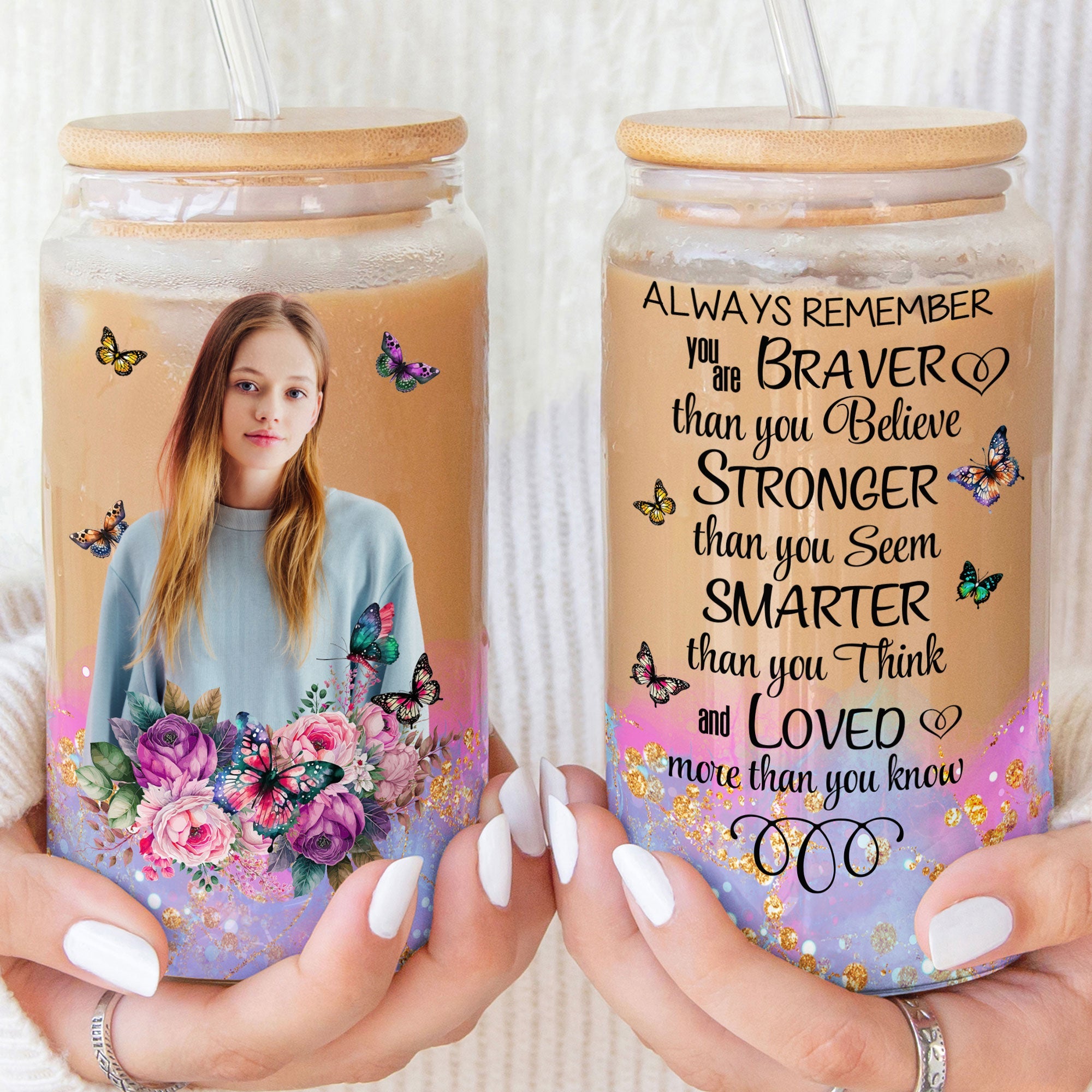 Always Remember You Are Braver - Personalized Photo Clear Glass Can