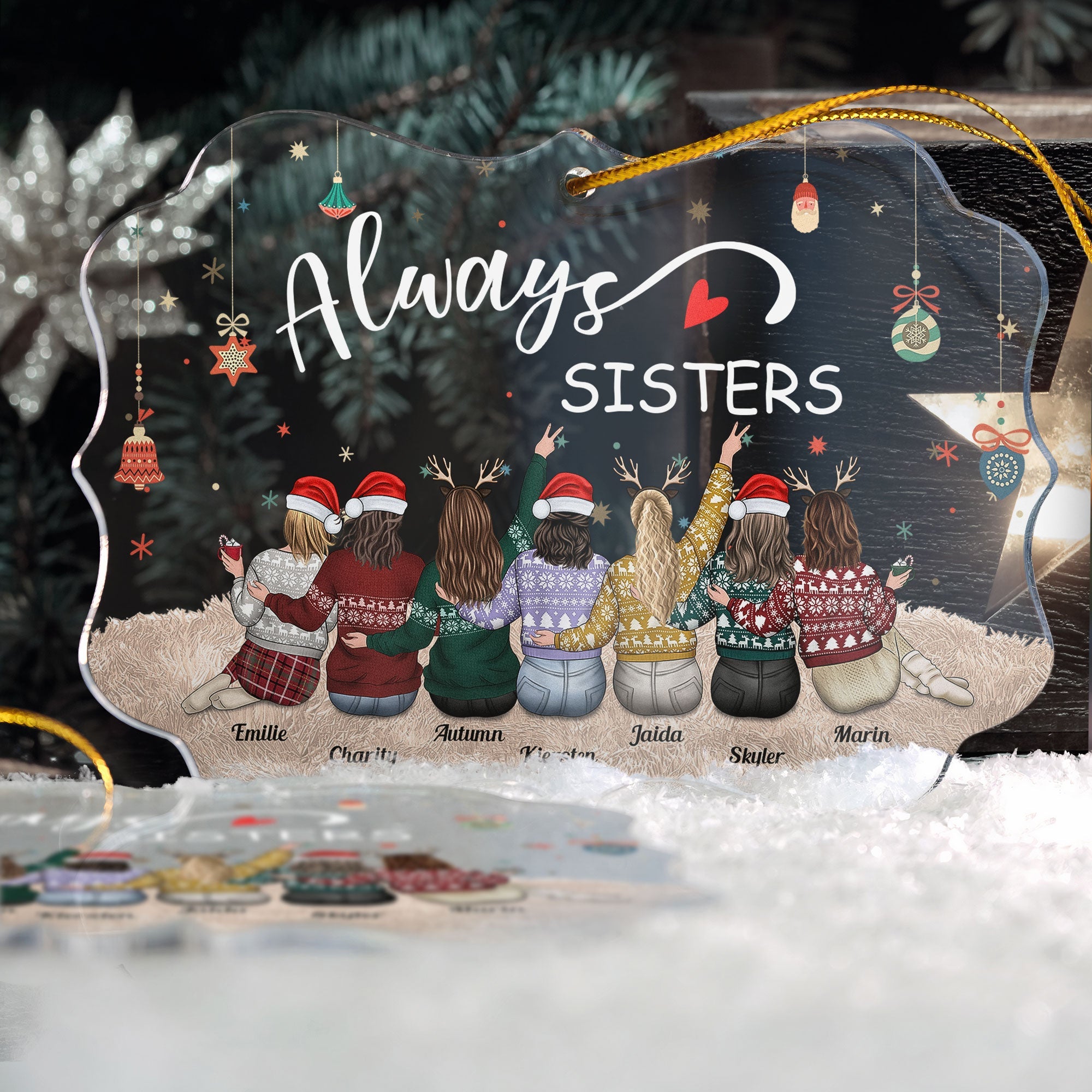 Always Sisters 2 - Sitting Friends - Personalized Acrylic Ornament - Christmas, New Year Gift For Sisters, Sistas, Besties, Soul Sisters