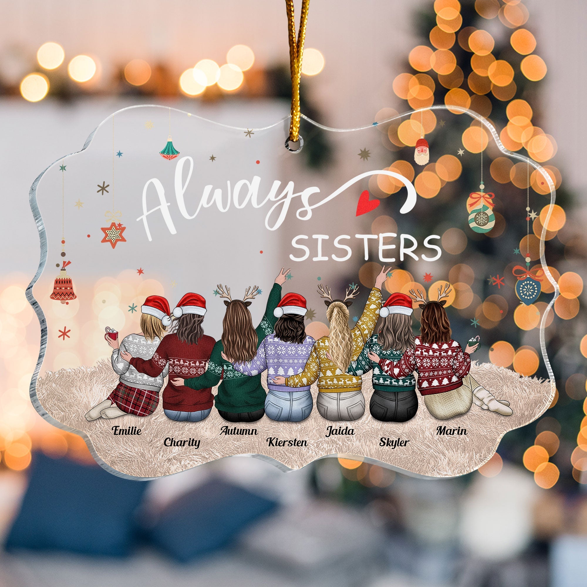 Always Sisters 2 - Sitting Friends - Personalized Acrylic Ornament - Christmas, New Year Gift For Sisters, Sistas, Besties, Soul Sisters