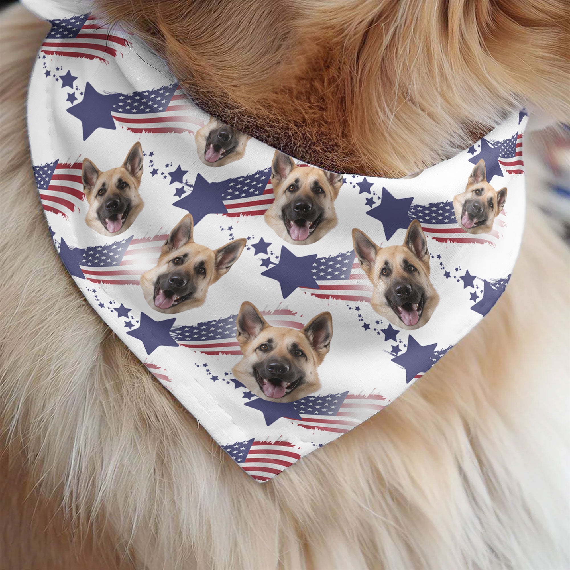 American Flag Bandana Dog Custom Face - Personalized Photo Bandana Collar