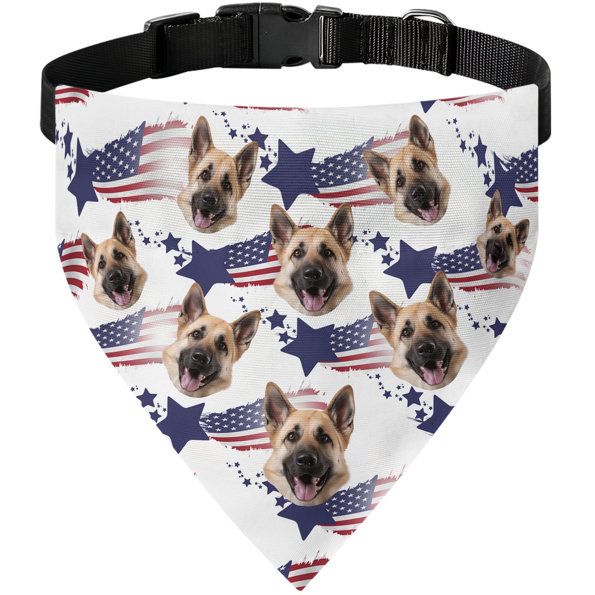 American Flag Bandana Dog Custom Face - Personalized Photo Bandana Collar