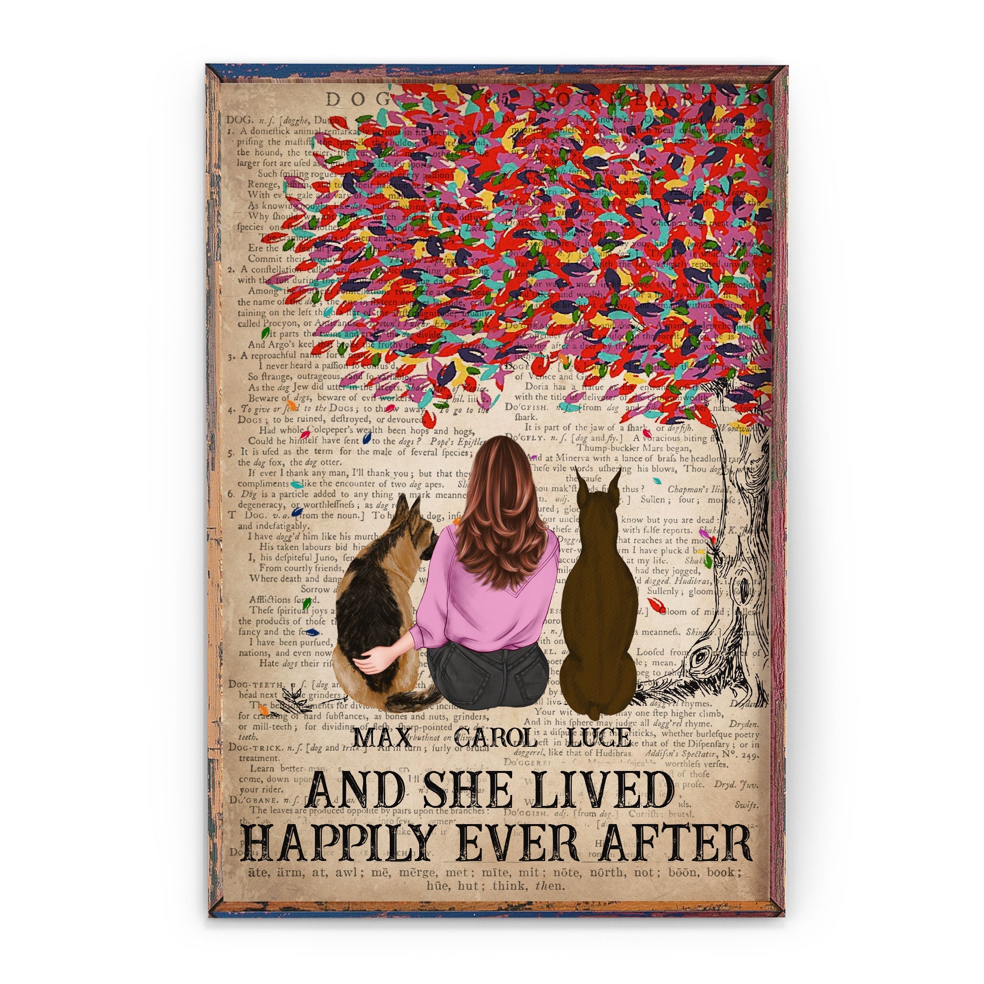 And She Lived Happily Ever After - Personalized Poster/Canvas - Gift For Dog Lover - Dictionary Template