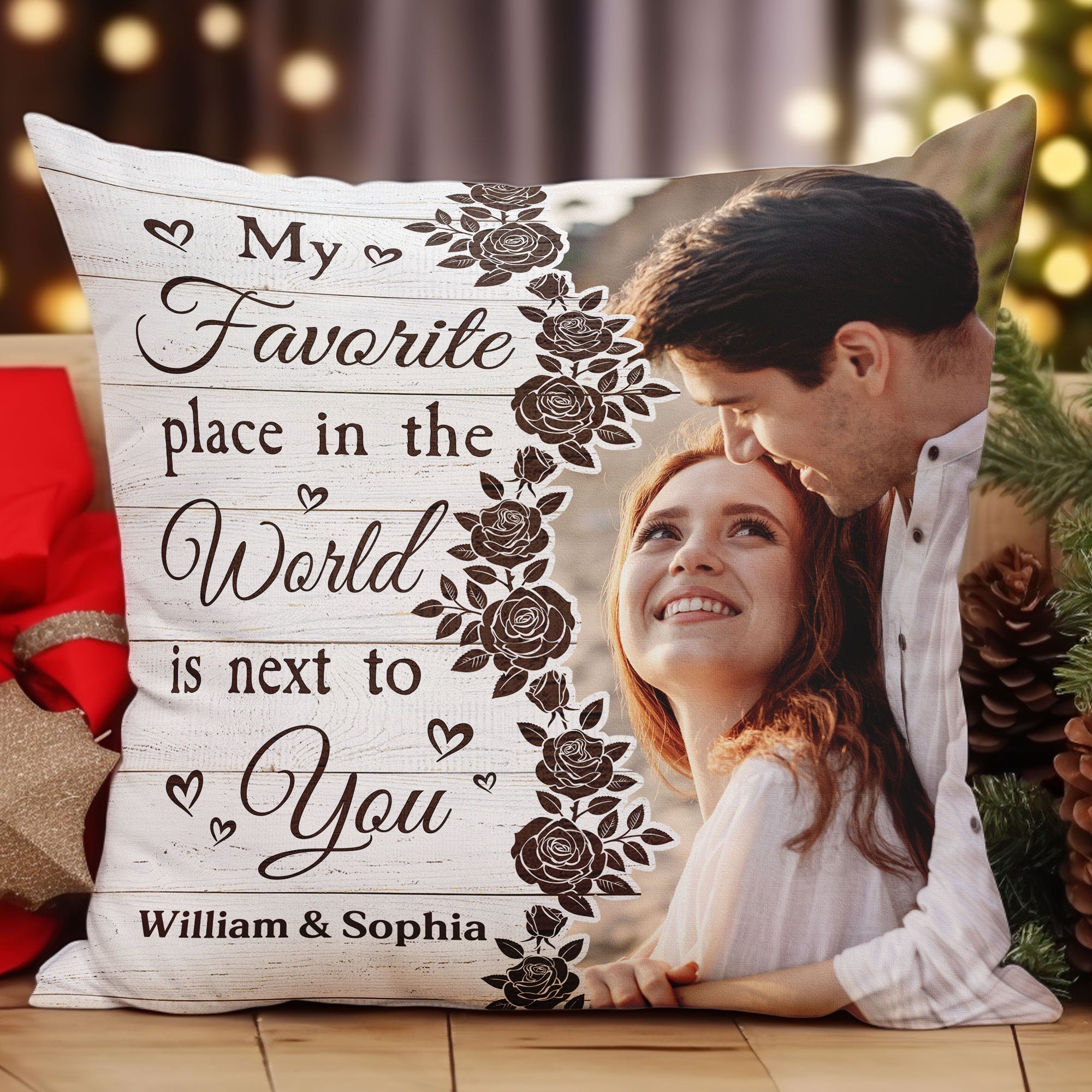 Anniversary Gift My Favorite Place In The World Is Next To You - Personalized Photo Pillow