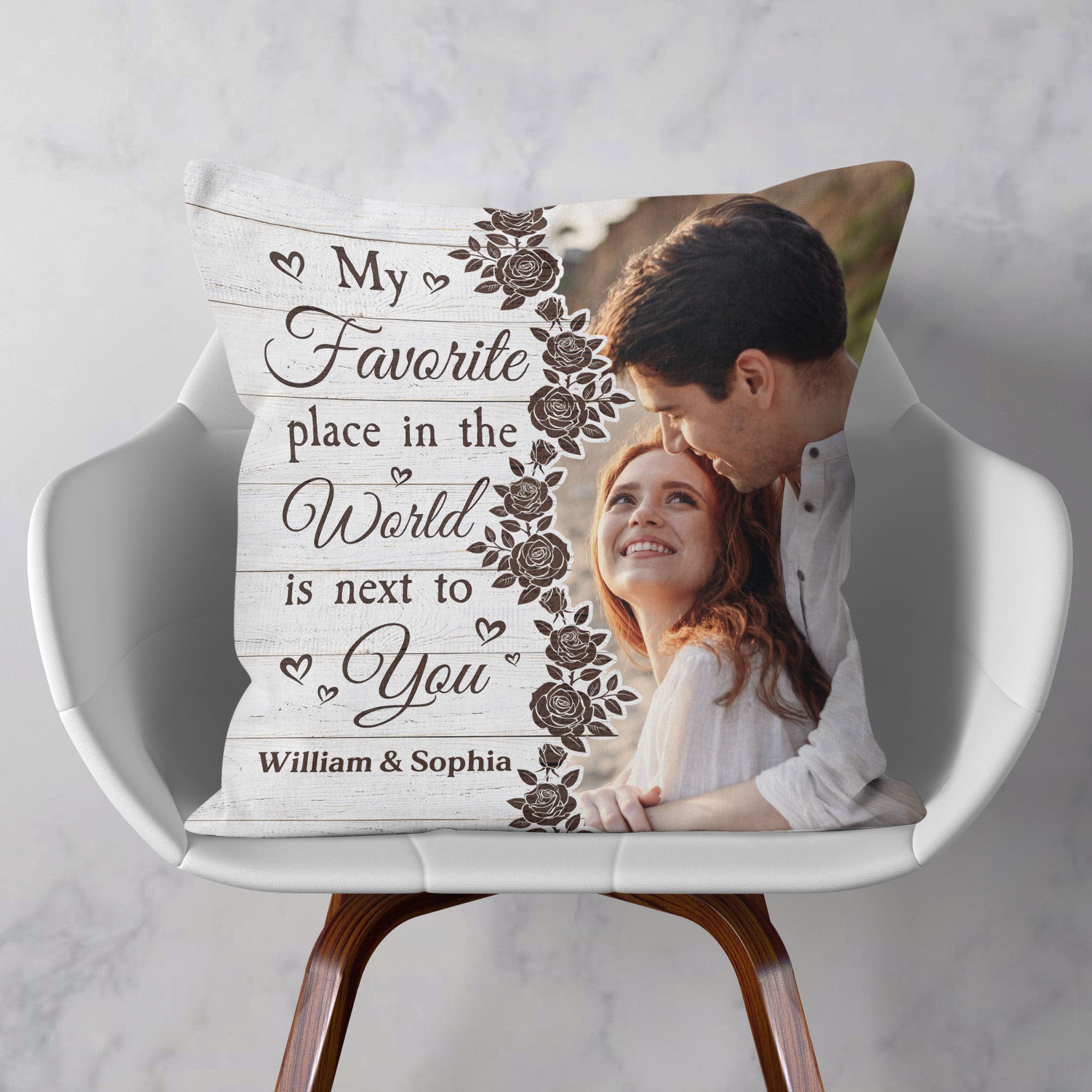 Anniversary Gift My Favorite Place In The World Is Next To You - Personalized Photo Pillow