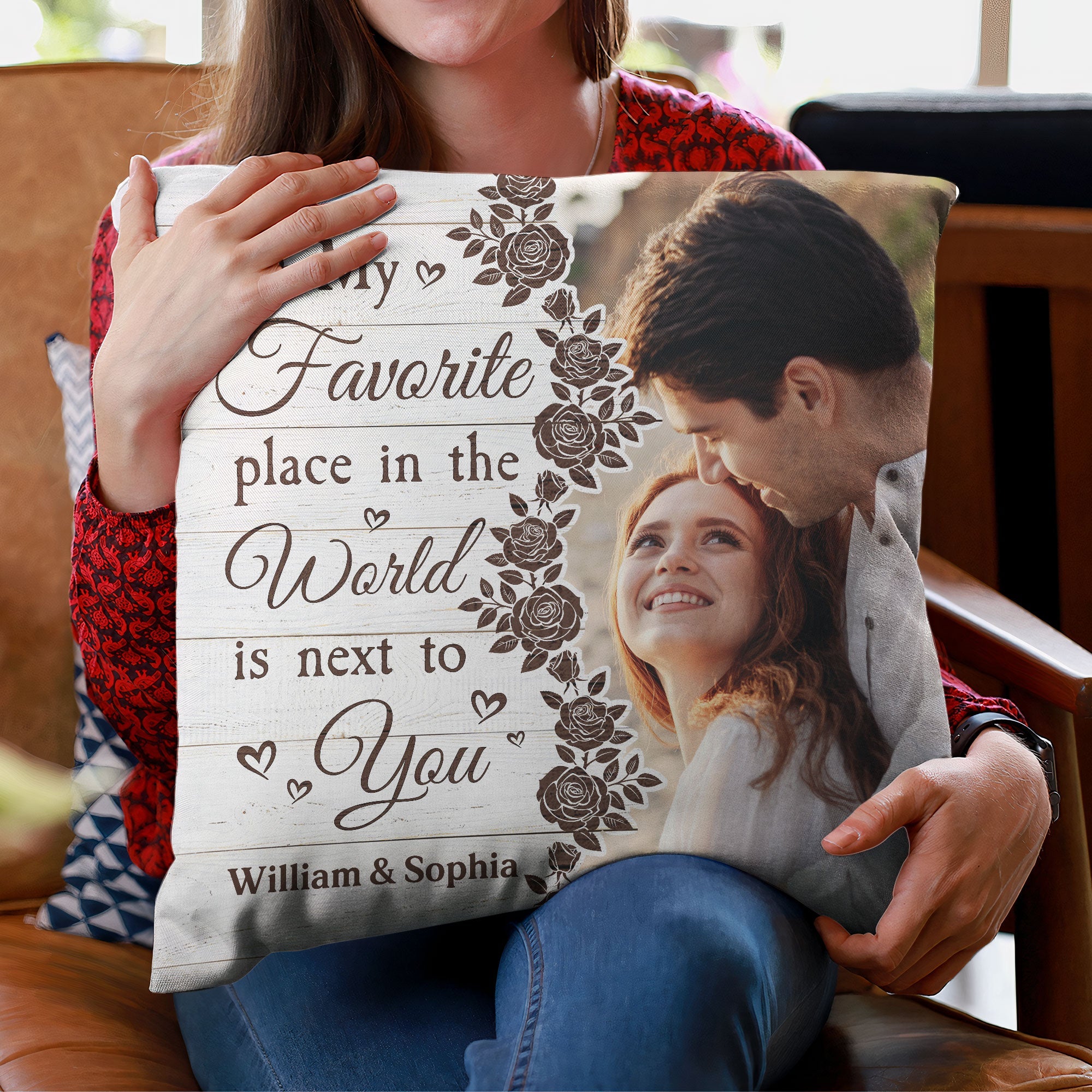 Anniversary Gift My Favorite Place In The World Is Next To You - Personalized Photo Pillow