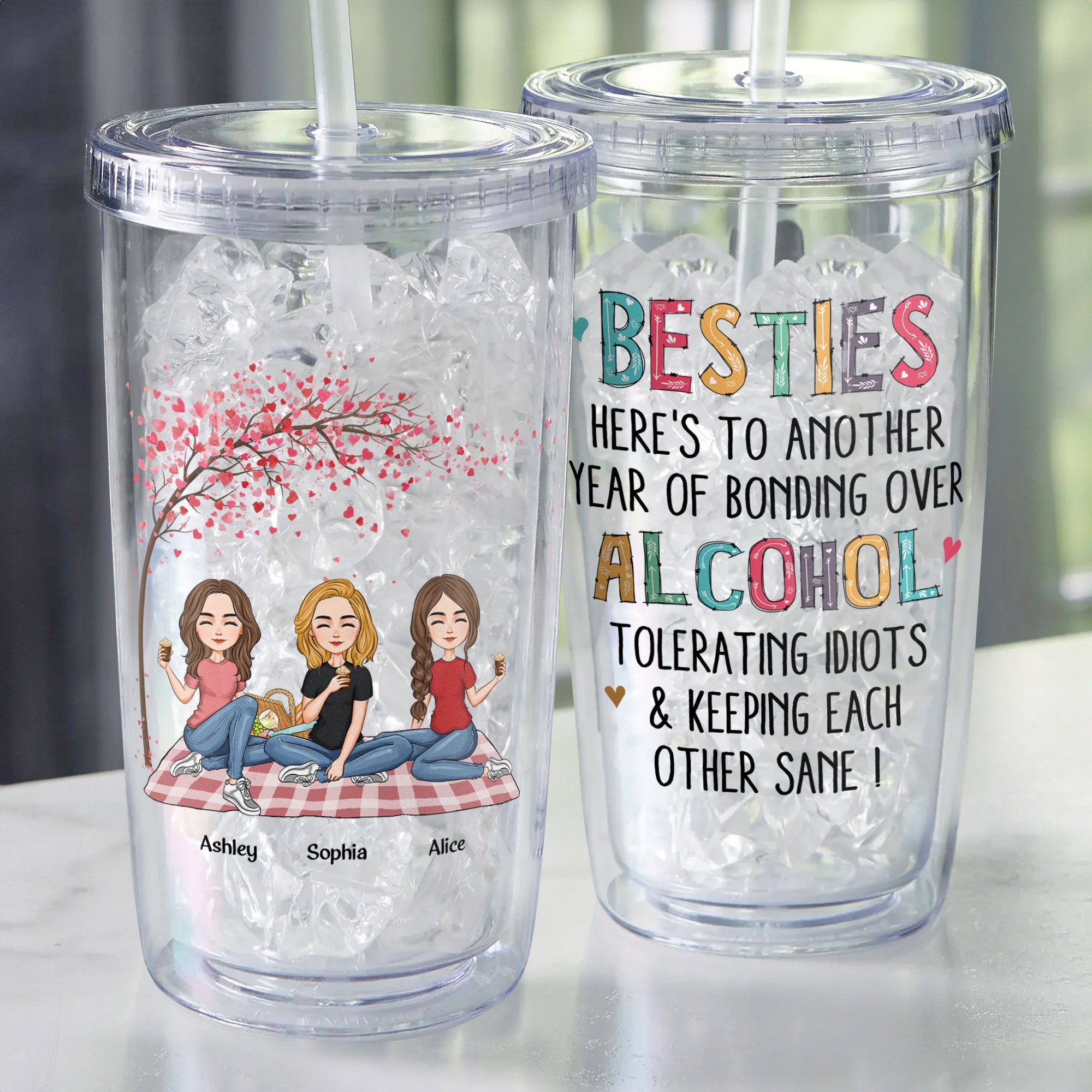 Another Year Of Bonding Over Alcohol - Personalized Acrylic Tumbler With Straw