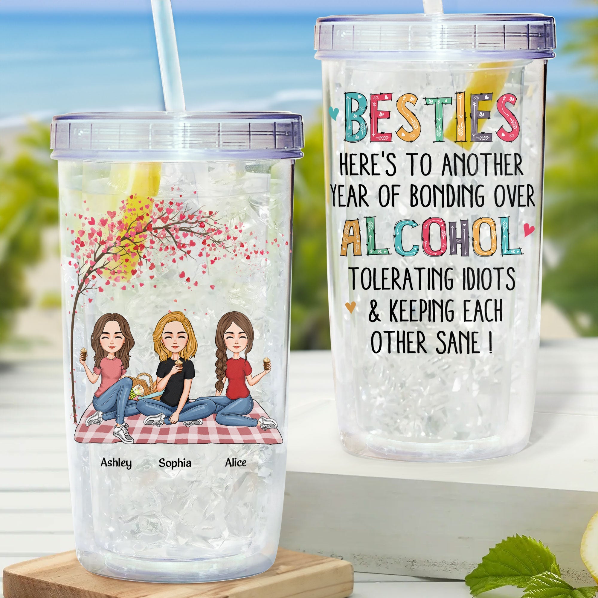 Another Year Of Bonding Over Alcohol - Personalized Acrylic Tumbler With Straw