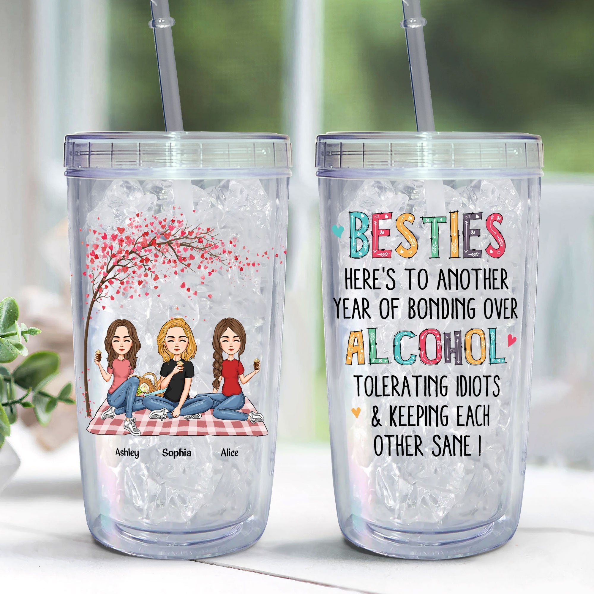 Another Year Of Bonding Over Alcohol - Personalized Acrylic Tumbler With Straw