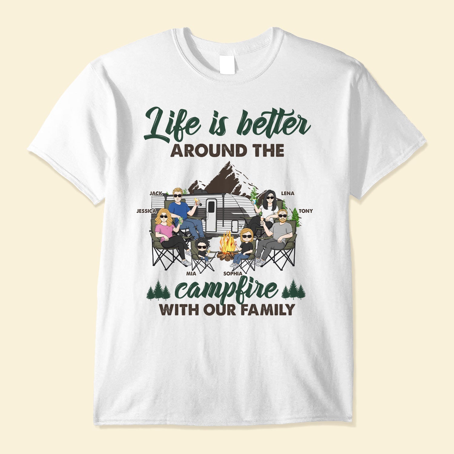 Around The Campfire With Our Family - Personalized Shirt - Gift For Family Members, Dad, Mom, Brother, Sister, Grandparents, Matching Family Shirt, Camping Trip