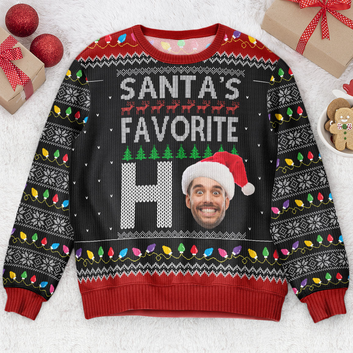 Santa's Favorite Ho Custom Face Funny For Family - Personalized Photo Ugly Sweater